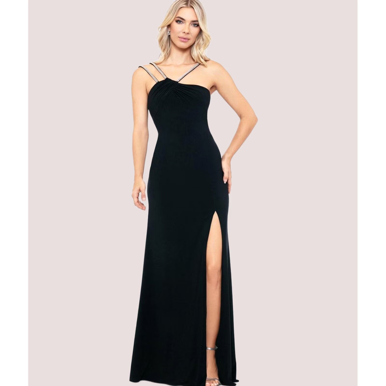 Vintage XSCAPE Womens Embellished Slit Gown Asymmetrical Dress Black 6 Size M / US 6-8 / IT 42-44 - 1 Preview