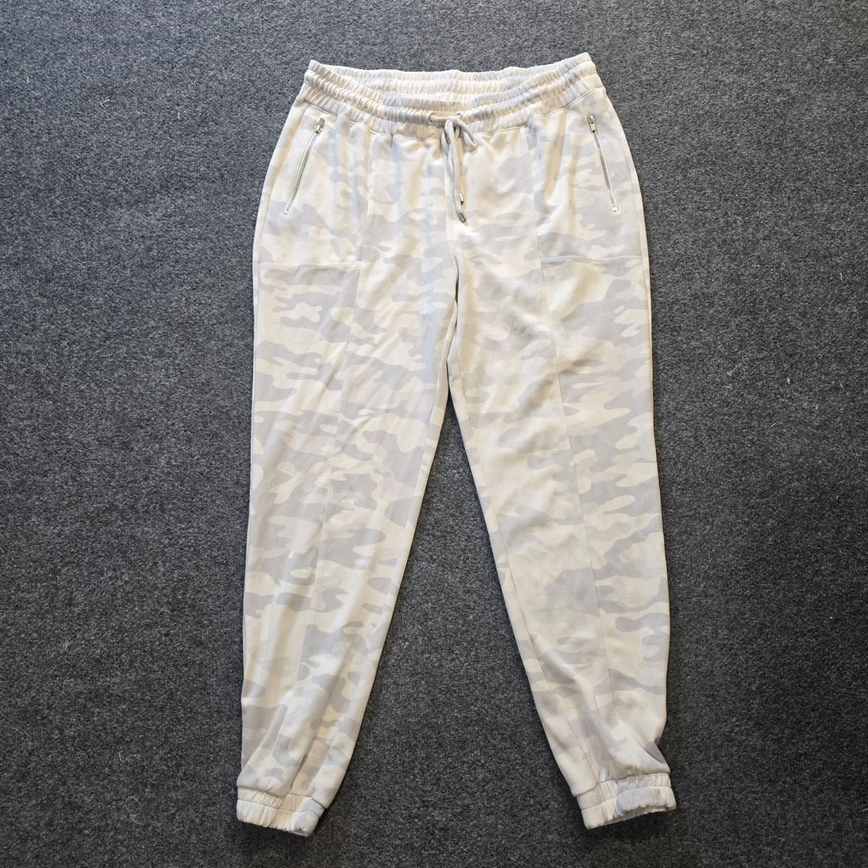 Vintage Chicos Pants Womens Large White Gray Camo Jogger Pull On Casual Lounge Knit High Rise Pockets Size 36" / US 14 / IT 50 - 2 Thumbnail
