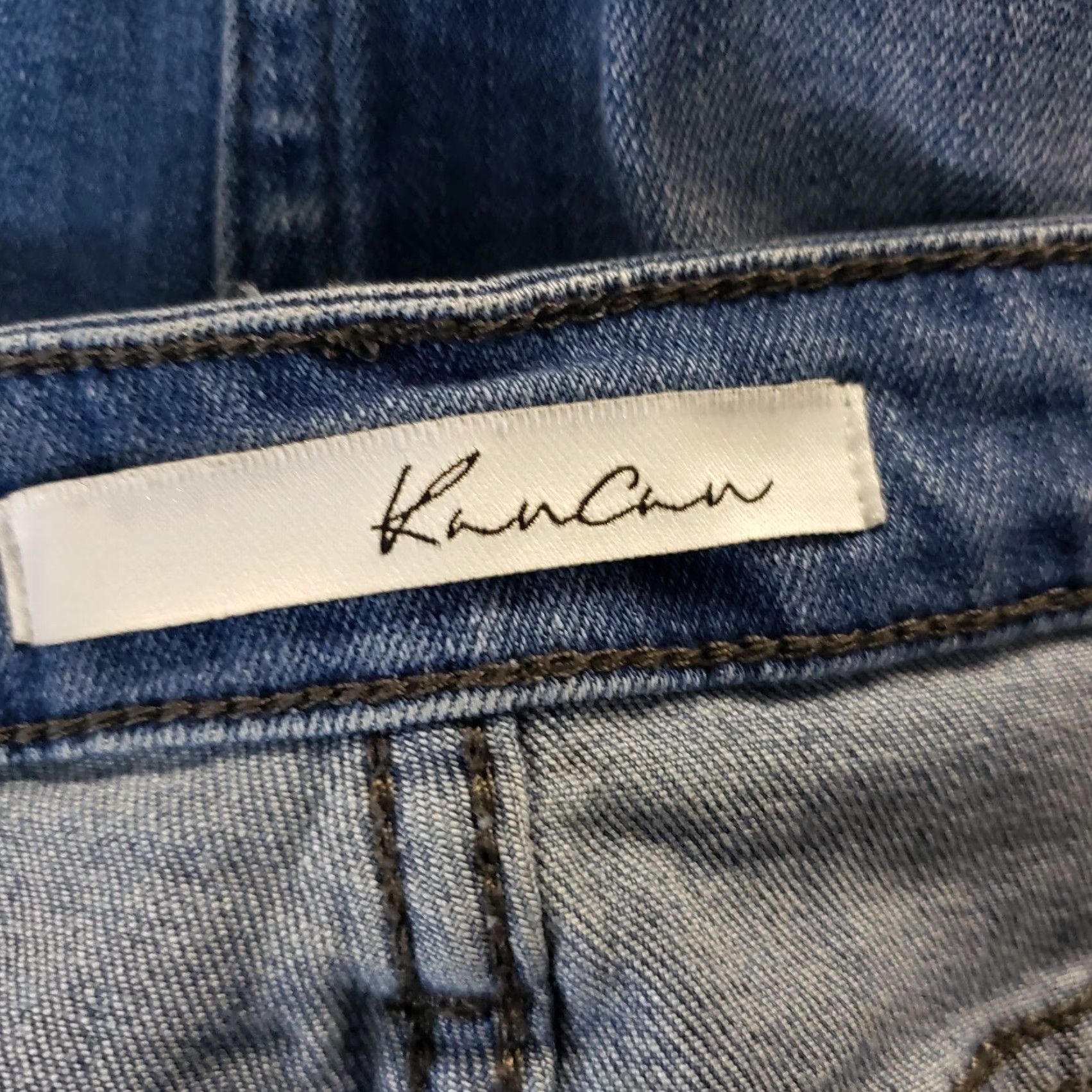 Vintage KanCan Womens Denim Pencil Skirt Sz 11/29 Blue Distressed Raw Hem Size 29" - 3 Thumbnail