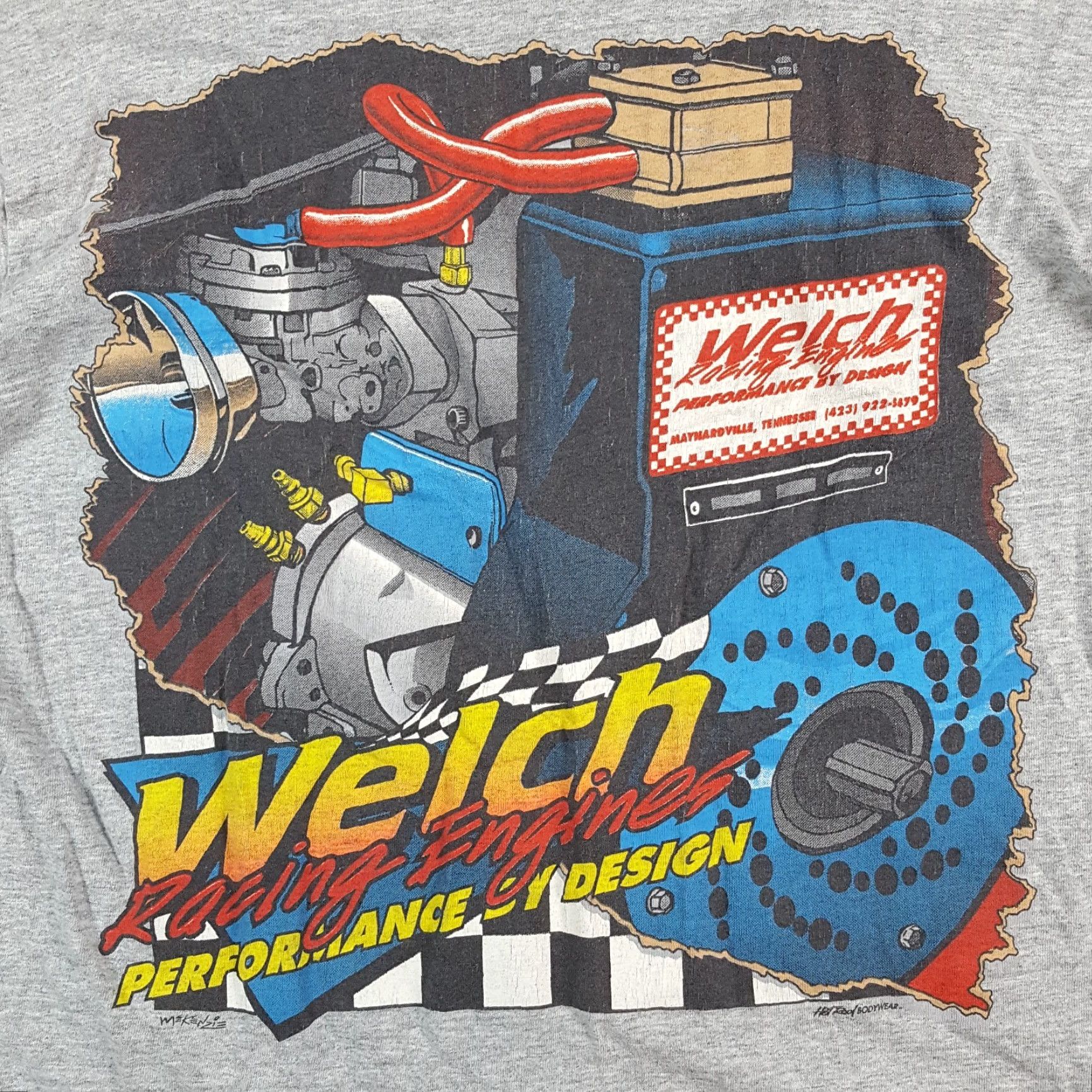 Fruit Of The Loom VINTAGE Welch Racing Engines NASCAR Race Tee Men's S Gray Cotton T-Shirt with Embroidered Logo Size US S / EU 44-46 / 1 - 3 Thumbnail