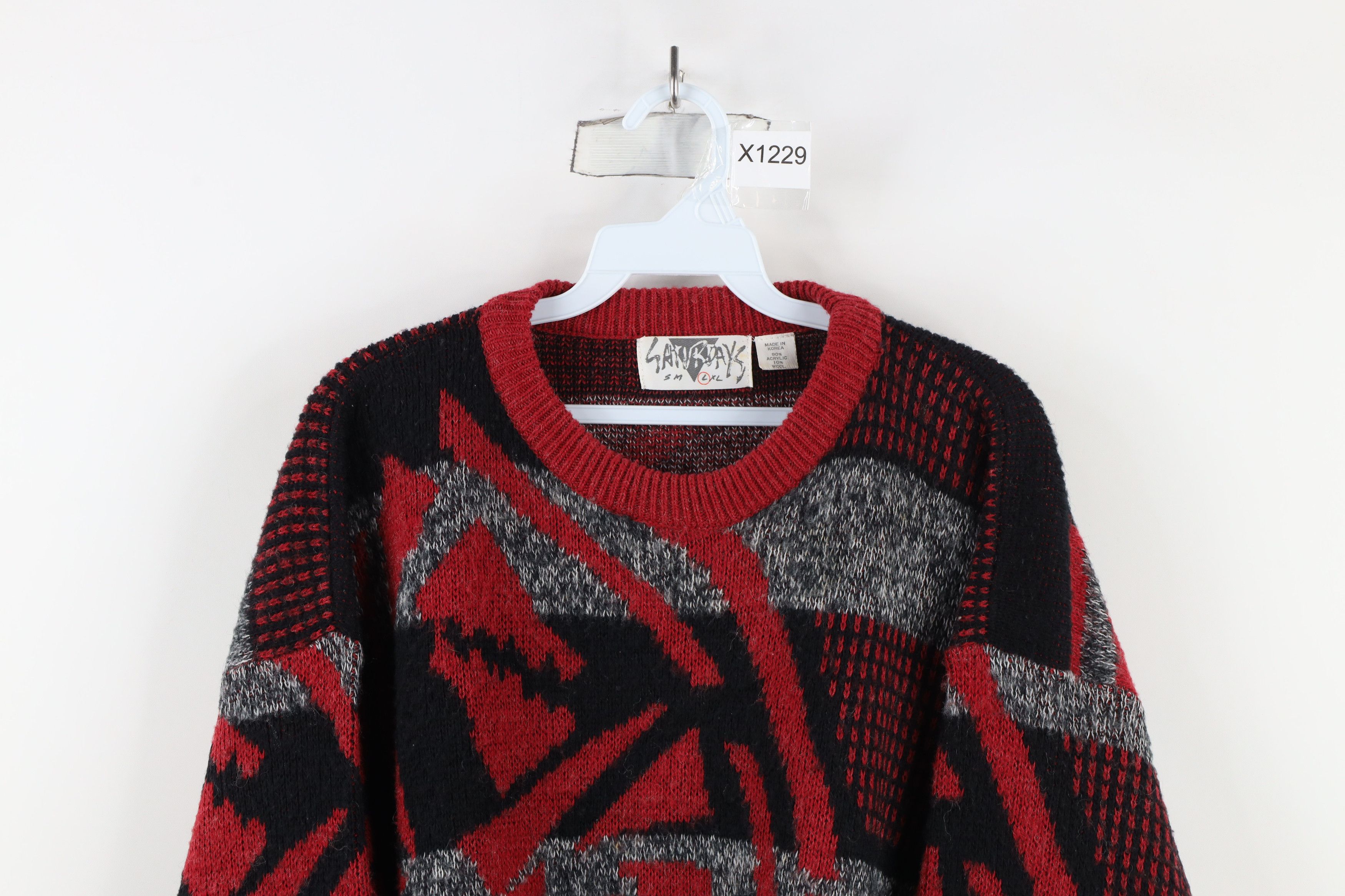 Vintage Vintage 90s Streetwear Blend Abstract Checkered Knit Sweater Size L / US 10 / IT 46 - 2 Thumbnail