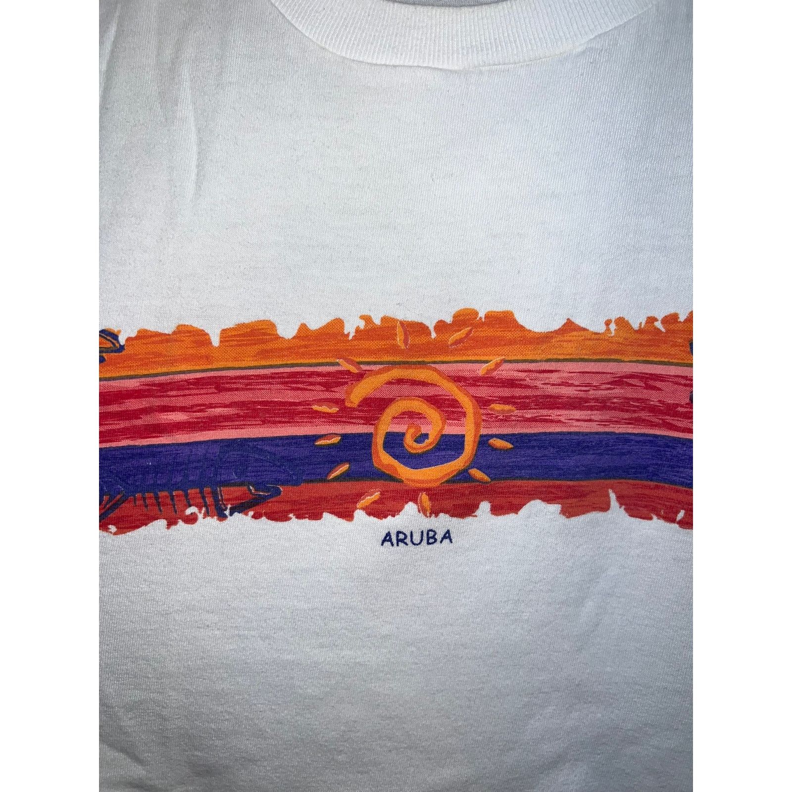Vintage Vintage Aruba Shirt Fish Bones Sun Miro White Tee 90s XL Size US XL / EU 56 / 4 - 4 Thumbnail