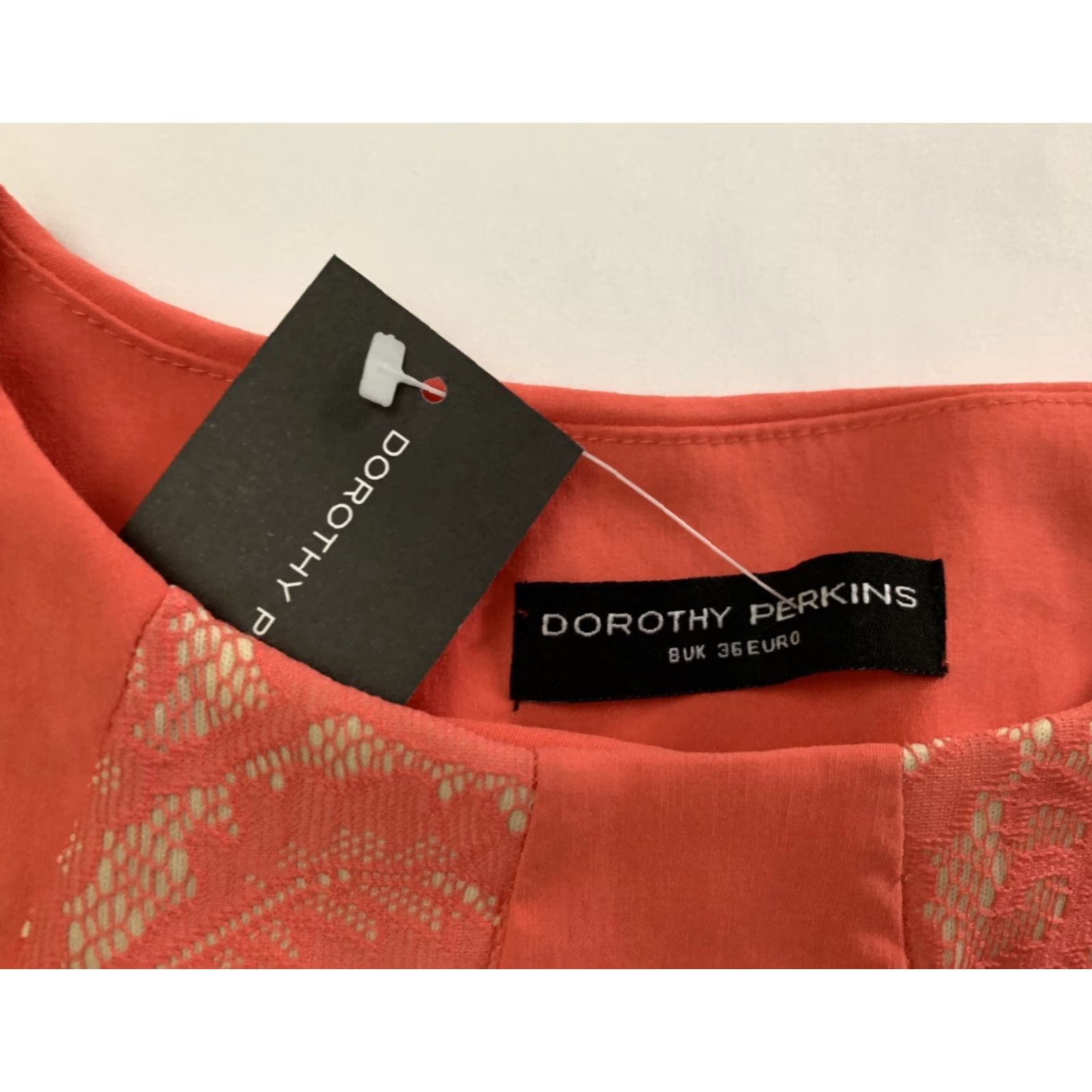 VINTAGE Dorothy Perkins Cocktail Party Dress Peach Orange Lace Midi A-Line  8 US 4 NWT