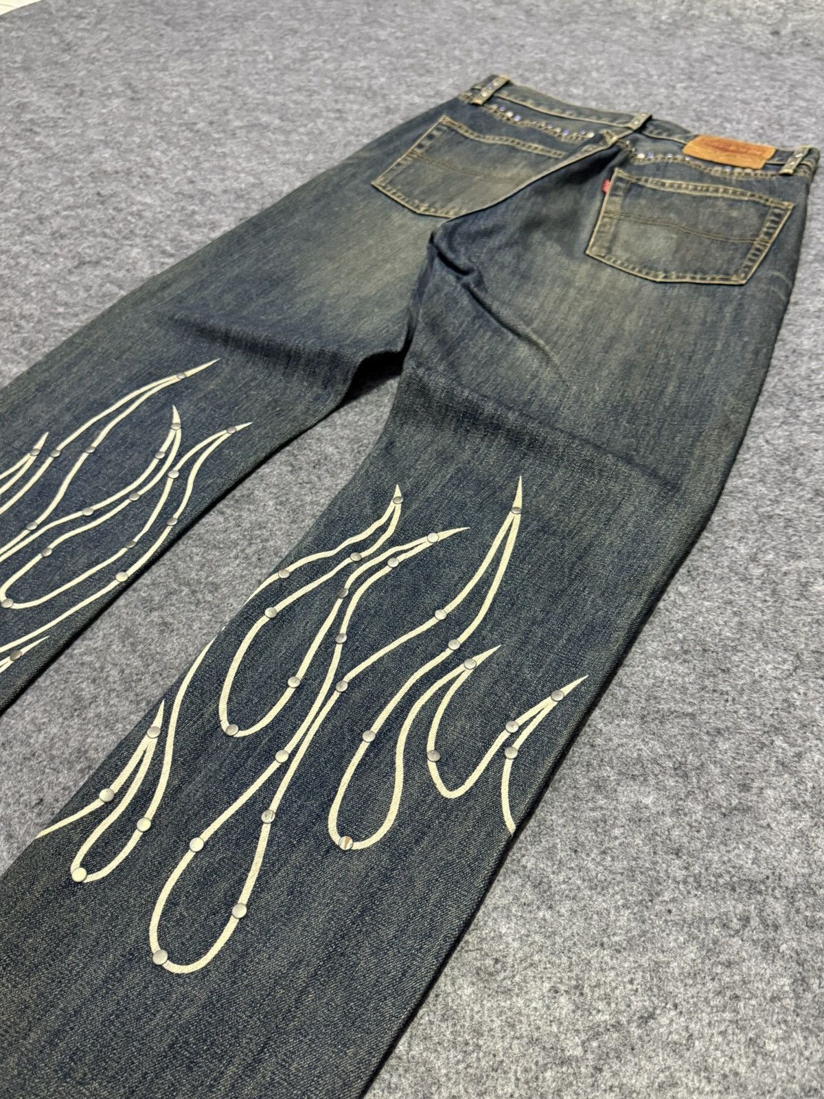 Big John × Edwin × Japanese Brand 90s Big John Studded Gemstone Tribal Flame Mud Wash Jeans Size US 30 / EU 46 - 15 Thumbnail