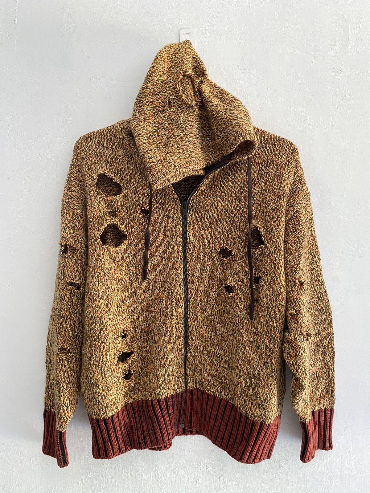 Marni x uniqlo wool knit distressed cut out zip hoodie