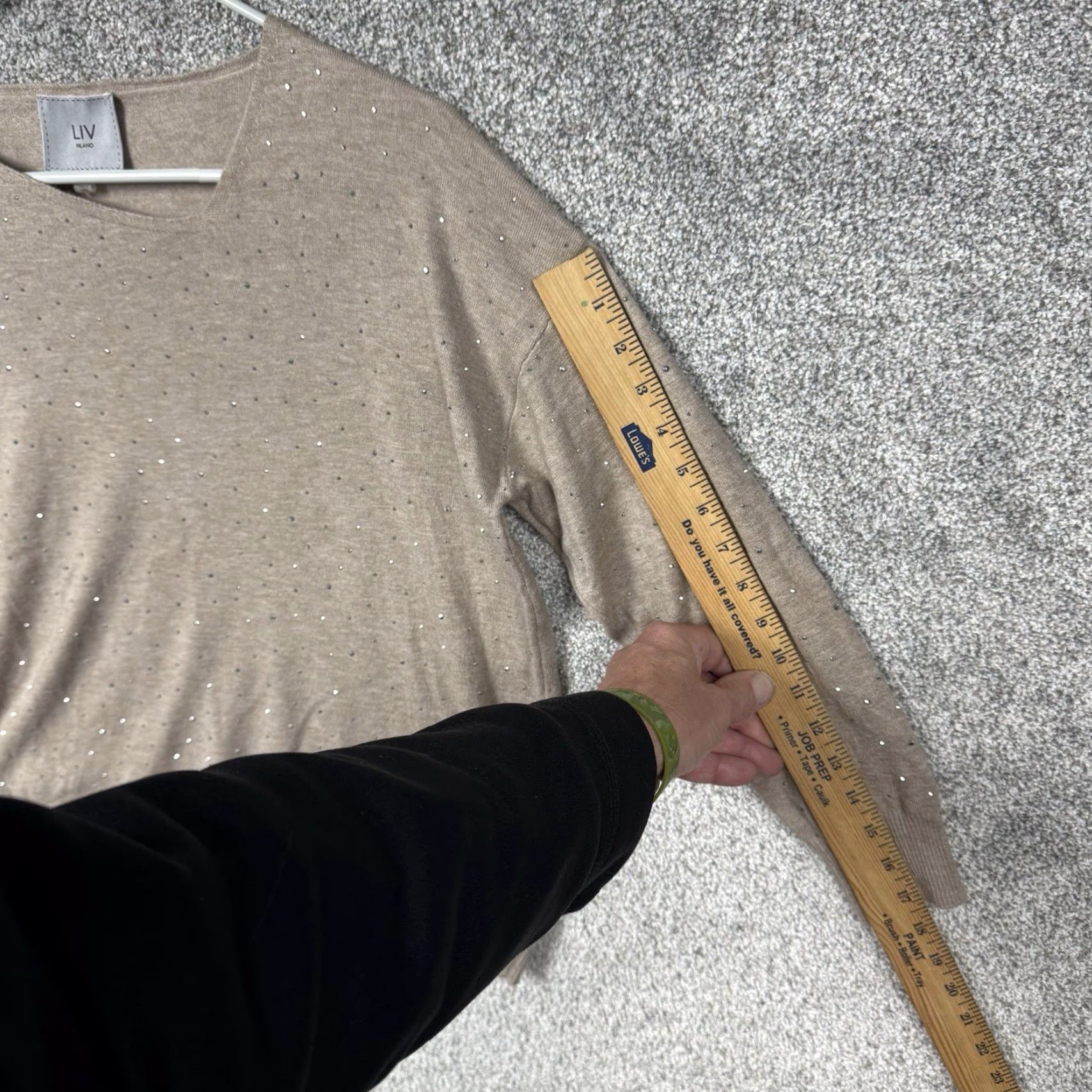 Vintage Liv MIlano Sweater Large Rhinestones Soft Glam Office Party Work To Evening Long Sleeve V-Neck Knit Pullover Women Beige Casual Womens - Size L / US 10 / IT 46 - 5 Thumbnail