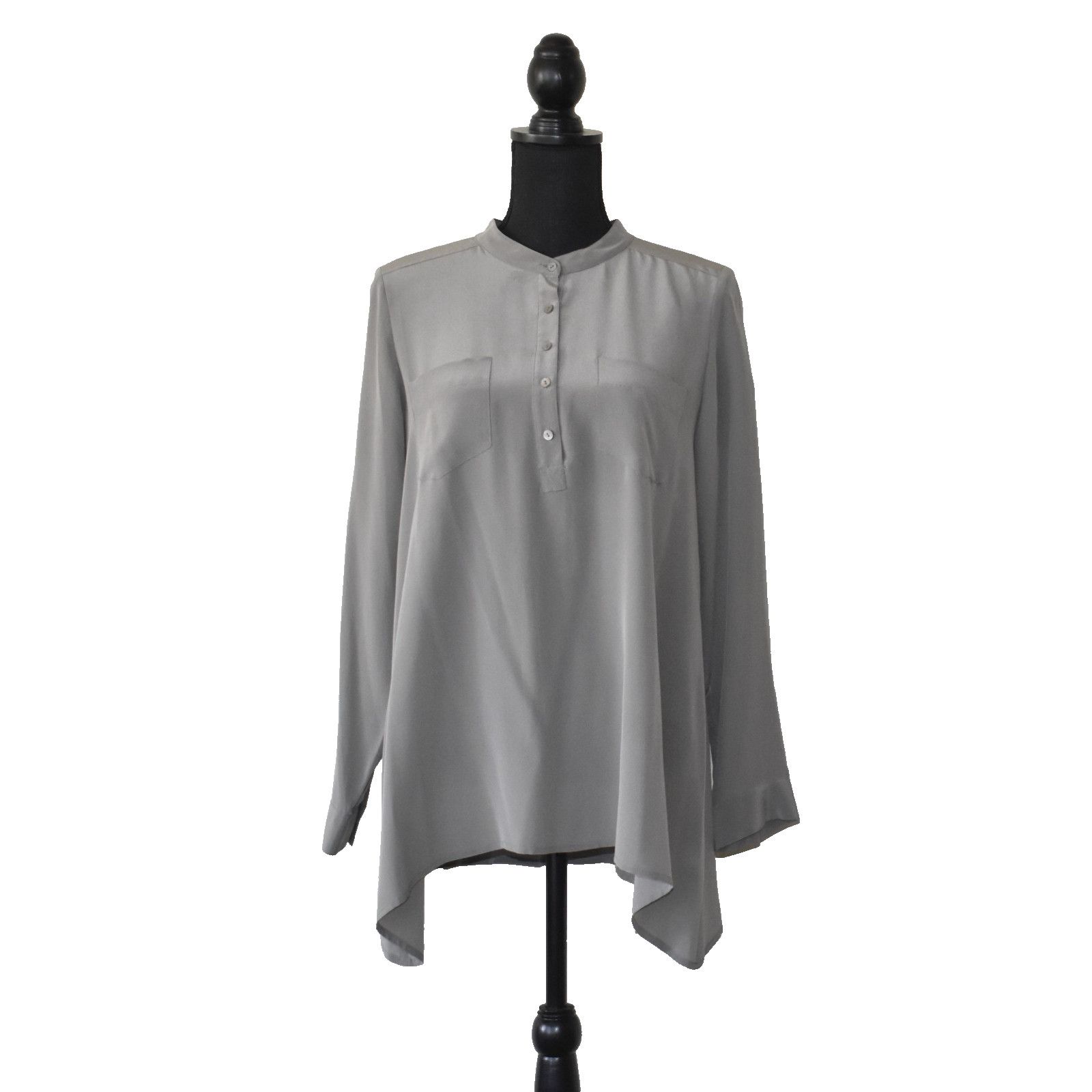 Eileen Fisher EILEEN FISHER Crepe Silk Button Front Petite Blouse Top PM Size M / US 6-8 / IT 42-44 - 1 Thumbnail