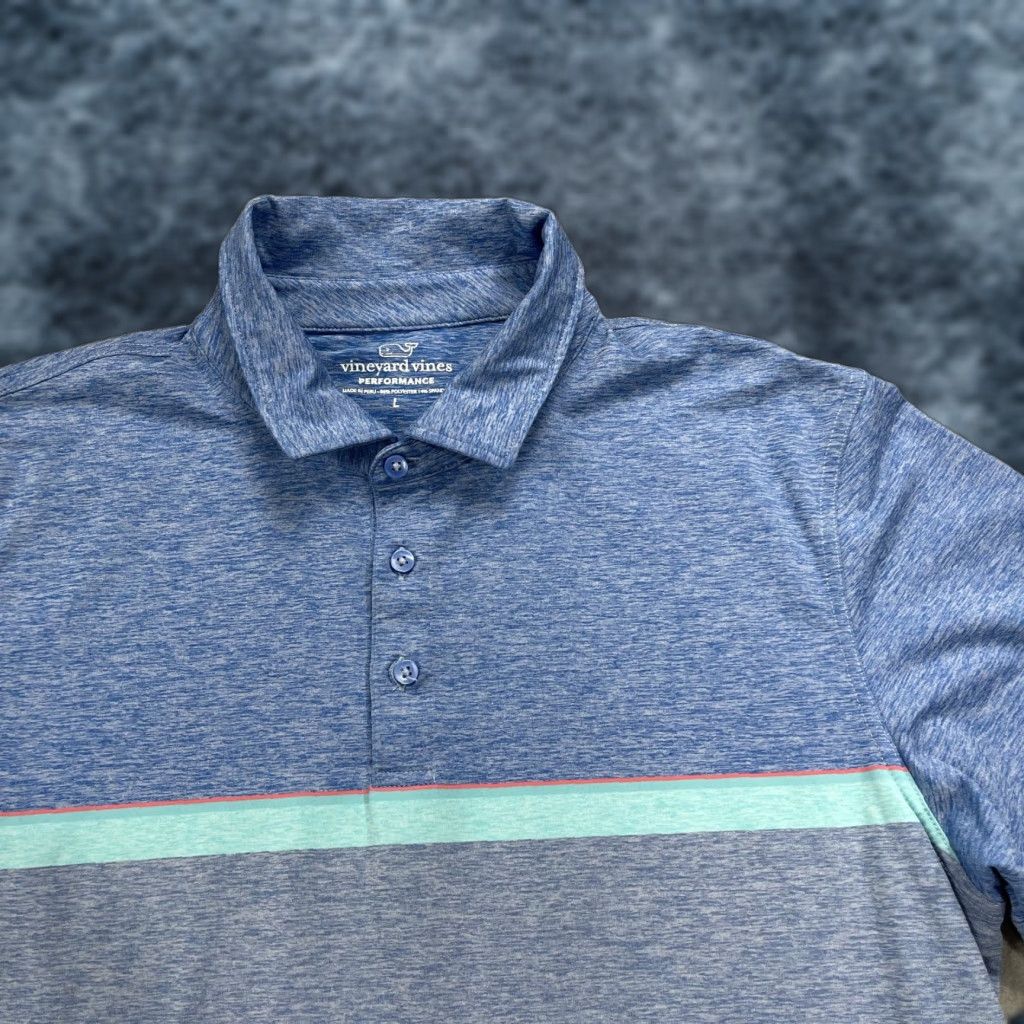 Vineyard Vines Vineyard Vines Polo Shirt Mens Large Blue Stretch Heather Performance Golf Shirt Size US L / EU 52-54 / 3 - 1 Thumbnail