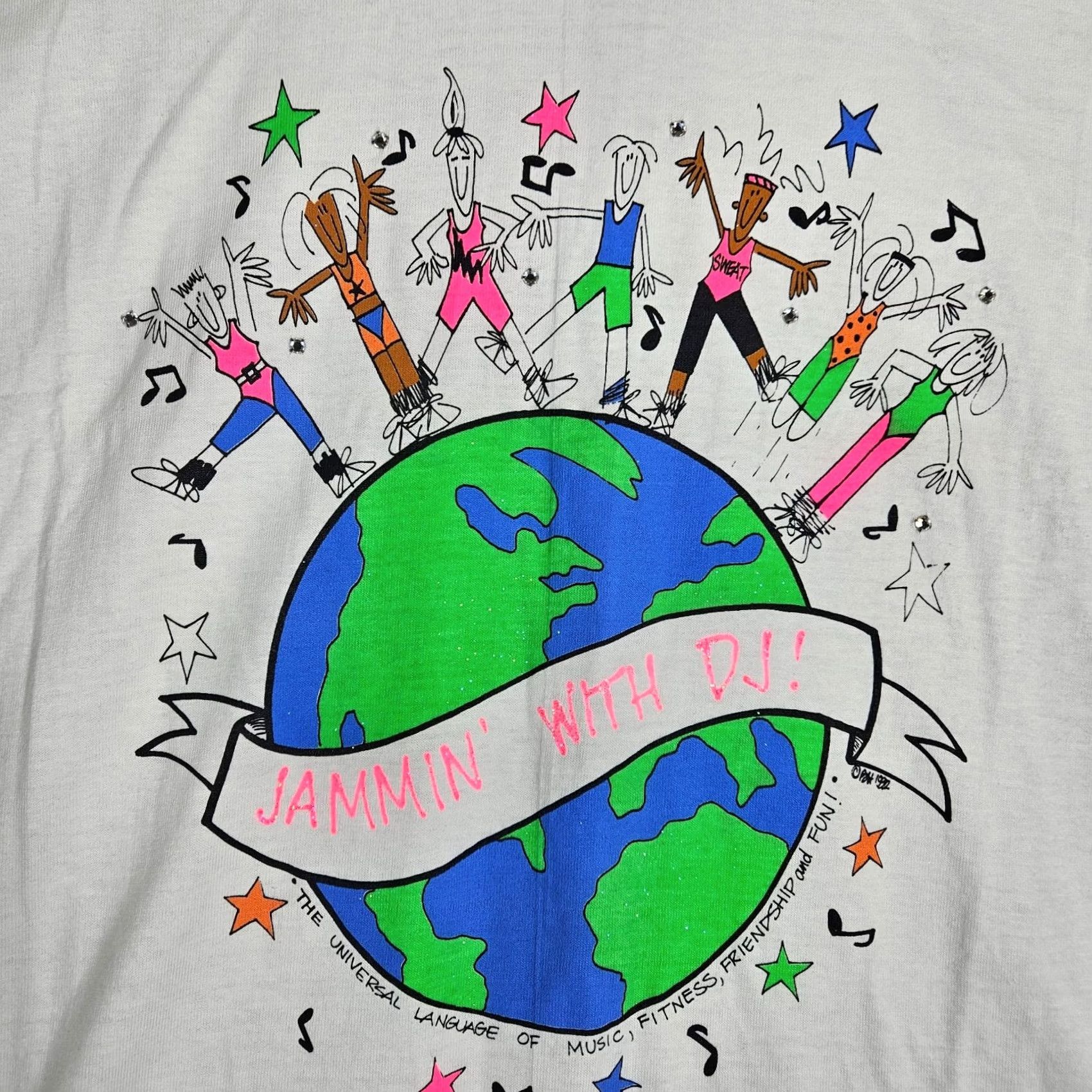 Vintage VINTAGE Jammin' with DJ! Earth Day UNISEX ADULT Short Sleeve Tee Size XL White Jersey Cotton Crew Neck T-Shirt Art All Seasons Mens Womens Boys Girls Size 40" / US 18 - 6 Thumbnail