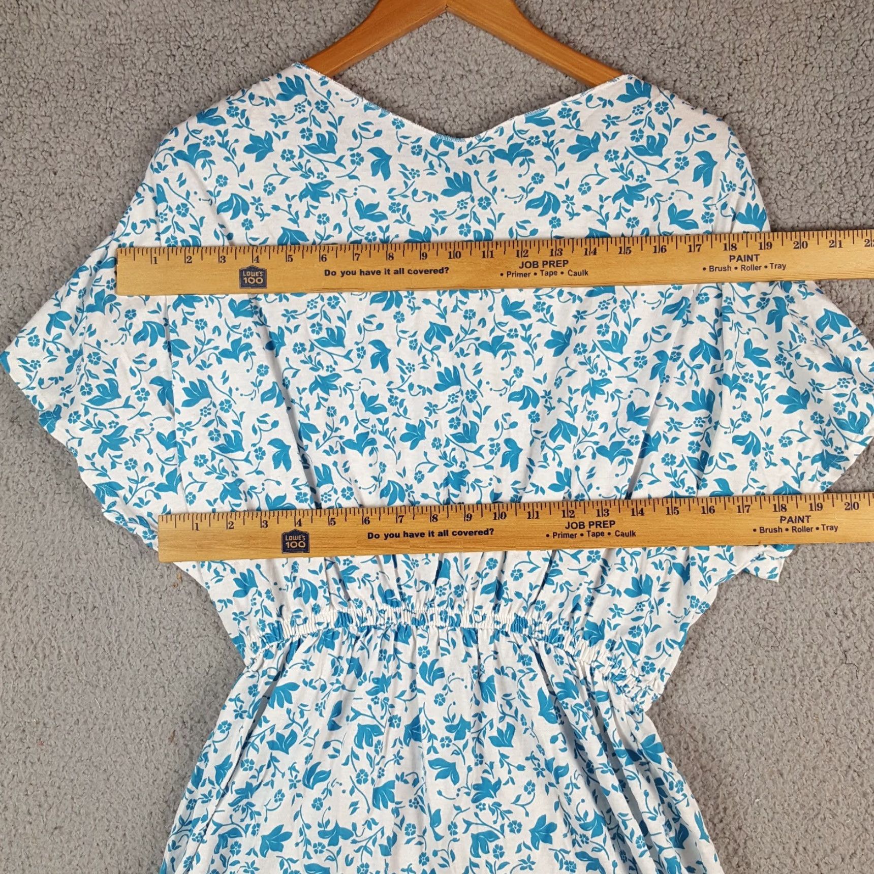 Vintage VINTAGE 80s Blue Flowers Floral Print Short Sleeve Mini Sun Dress Summer L Women MMG Casual Party/Cocktail Travel Size 36" / US 14 / IT 50 - 5 Thumbnail