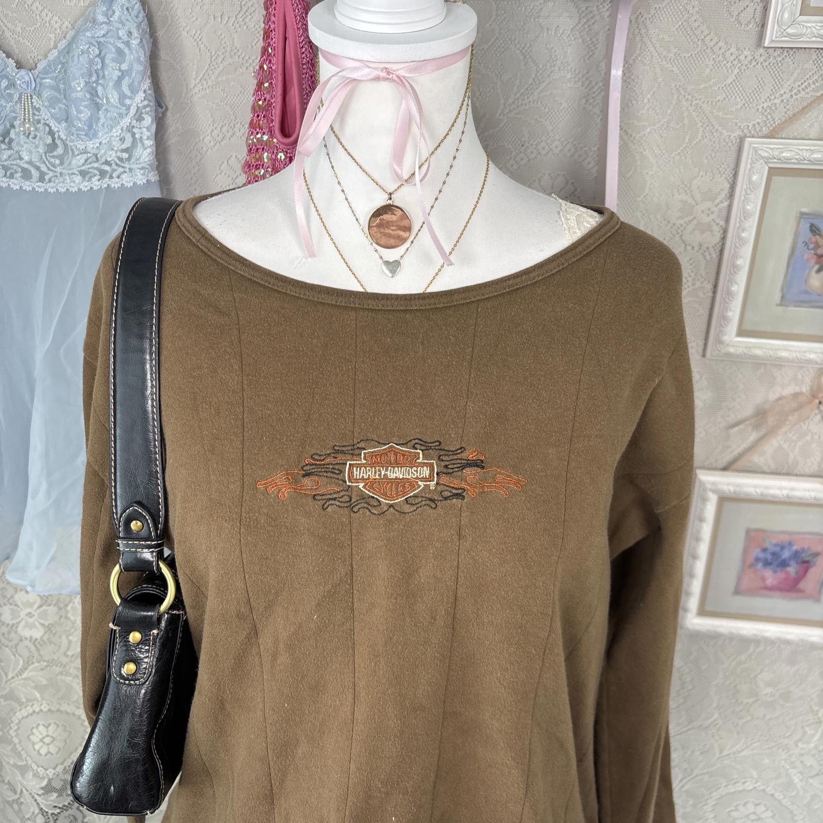 Harley Davidson vintage brown harley davidson long sleeve Size L / US 10 / IT 46 - 5 Thumbnail