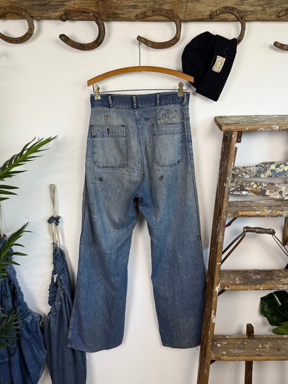 Vintage 1940s WW2 Distressed & Repaired USN Dungarees Size US 30 / EU 46 - 6 Thumbnail