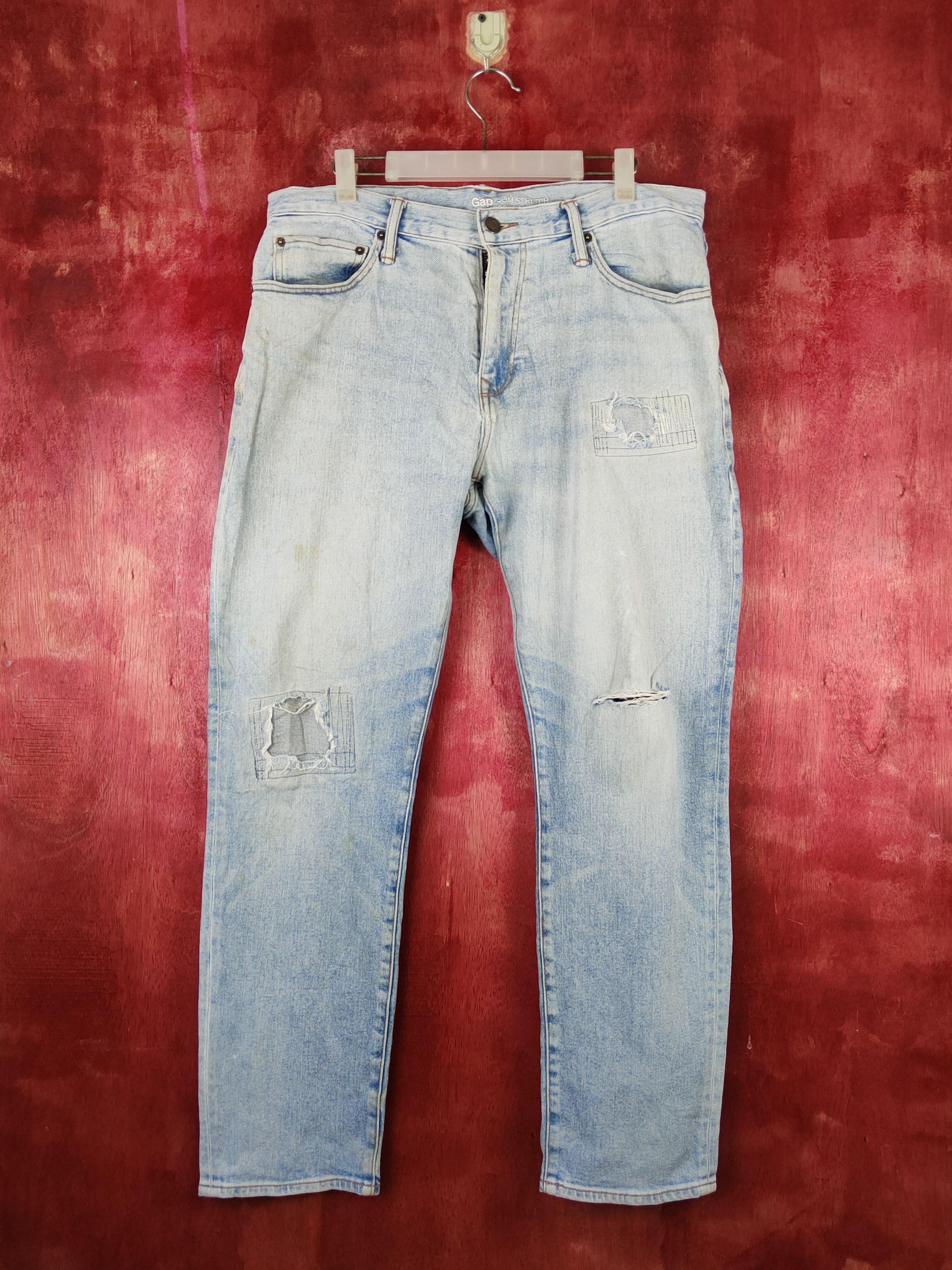 Gap Gap Blue Faded Distressed Ripped Slim Stretch Jeans #S1680 Size US 34 / EU 50 - 1 Thumbnail