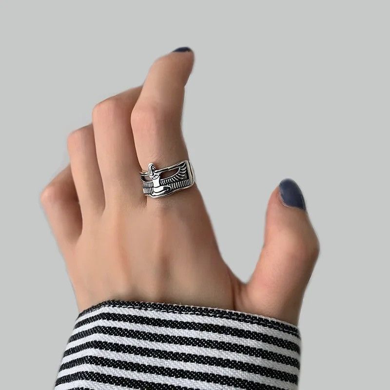 Jewelry × Sterling Silver × Vintage Elegant Egypt Queen Thai Silver Ladies Finger Open Rings Size ONE SIZE - 4 Thumbnail