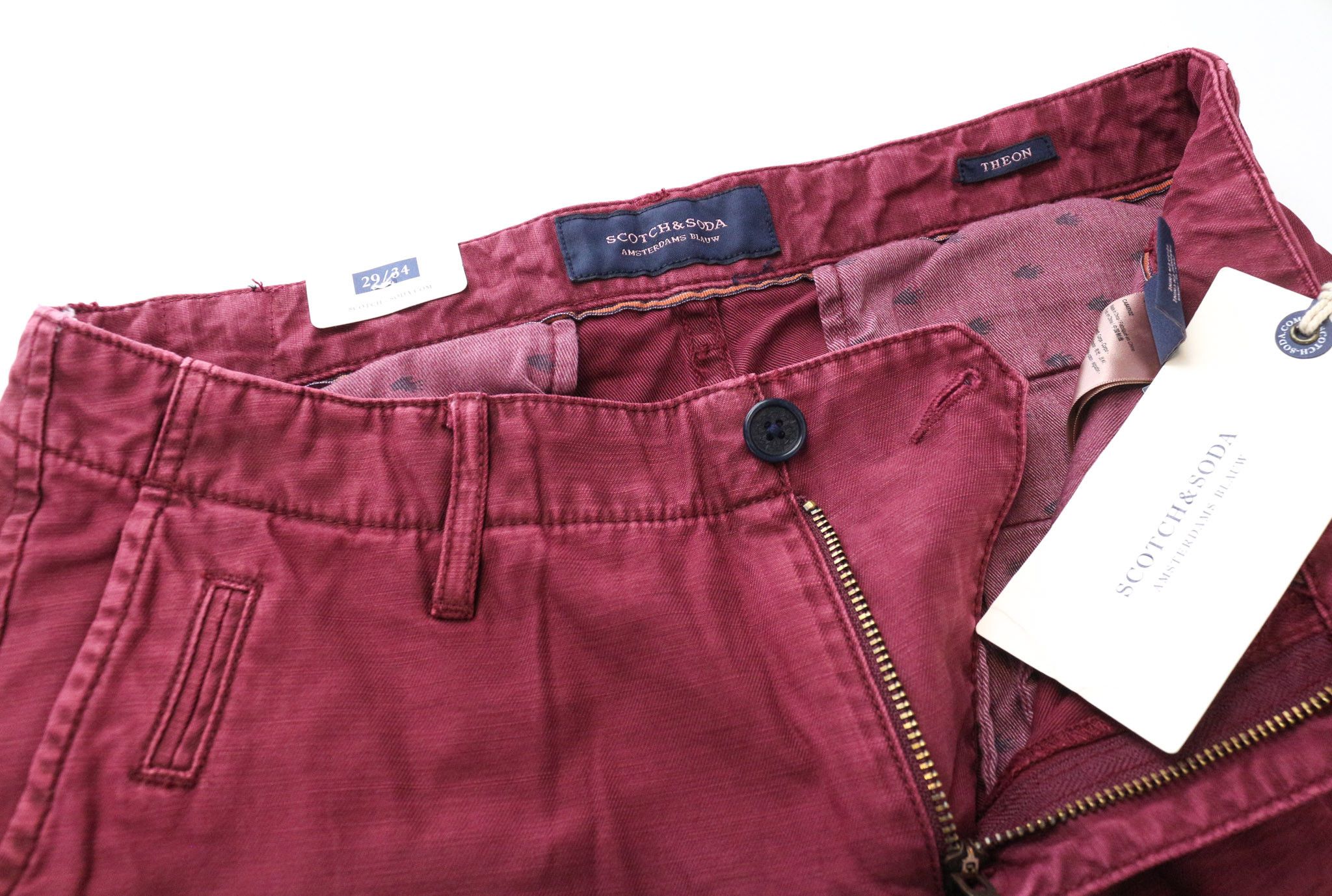 Scotch & Soda THEON W29/L34 Slim Taper Cotton Burgundy Trousers 75456 Size US 29 - 3 Thumbnail