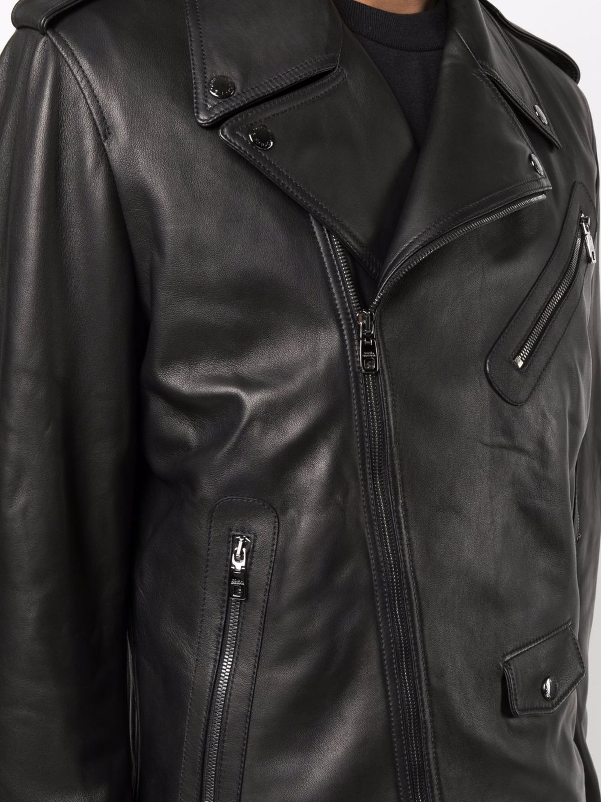 Dolce & Gabbana o1y1224 Biker Leather Jacket in Black Size US XXS / EU 40 - 5 Thumbnail