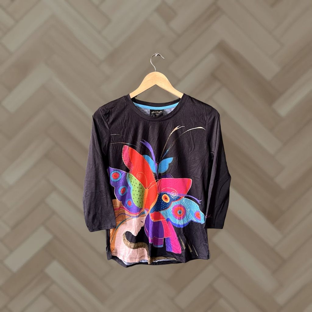 Vintage Laurel Burch Shirt Medium Black Butterfly Graphic 3/4 Sleeve Womens Size M / US 6-8 / IT 42-44 - 1 Thumbnail