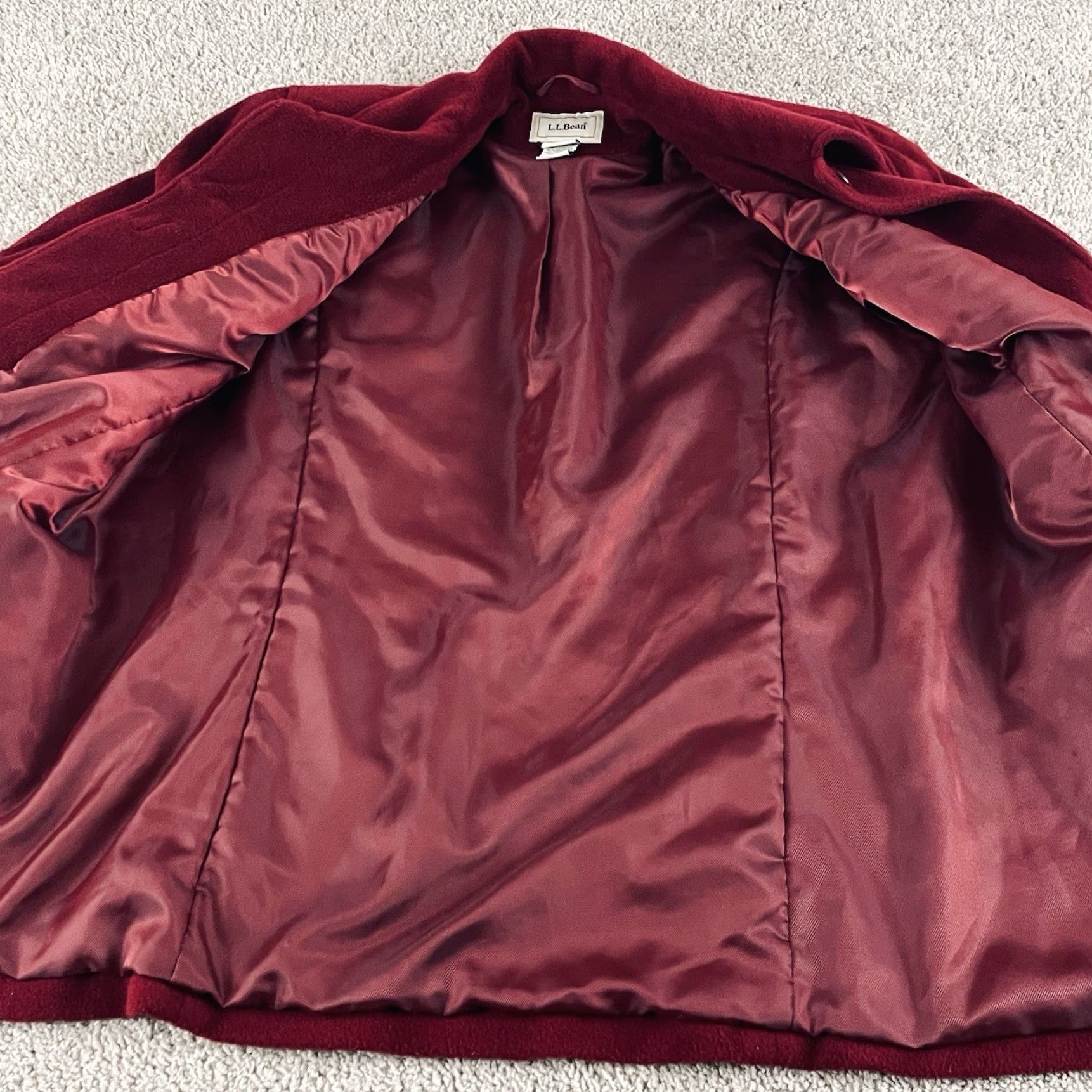 Vintage L.L. Bean Coat Women’s Large Wool Blend Button Cozy Fleece Chore Barn R1 Jacket/Coat Mid-Length Long Sleeve Red Size L / US 10 / IT 46 - 3 Thumbnail