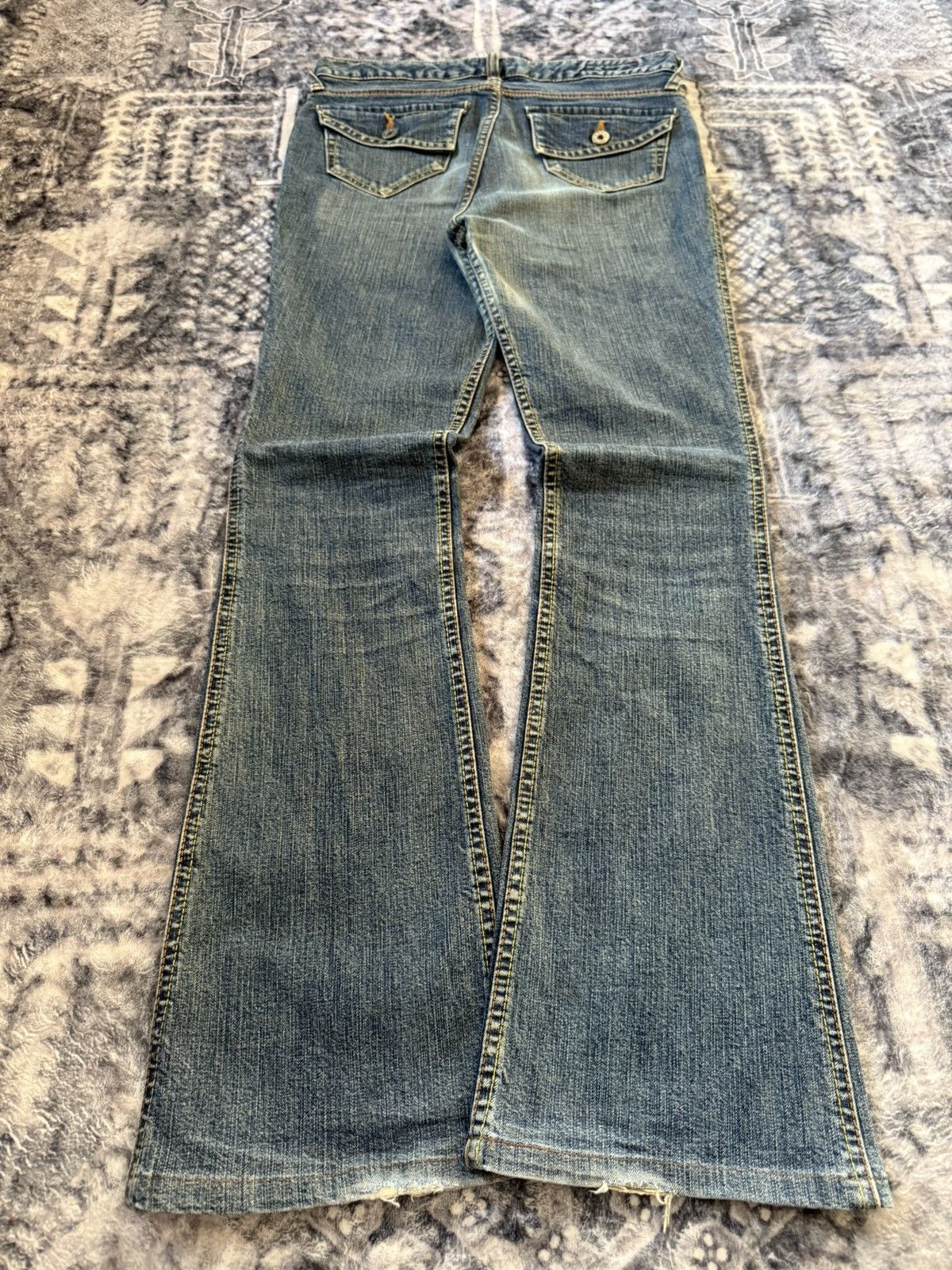 Le Grande Bleu (L.G.B.) Happy Face Contrast Stitch Whiskered Bootcut Flared Jeans Size US 28 / EU 44 - 2 Thumbnail