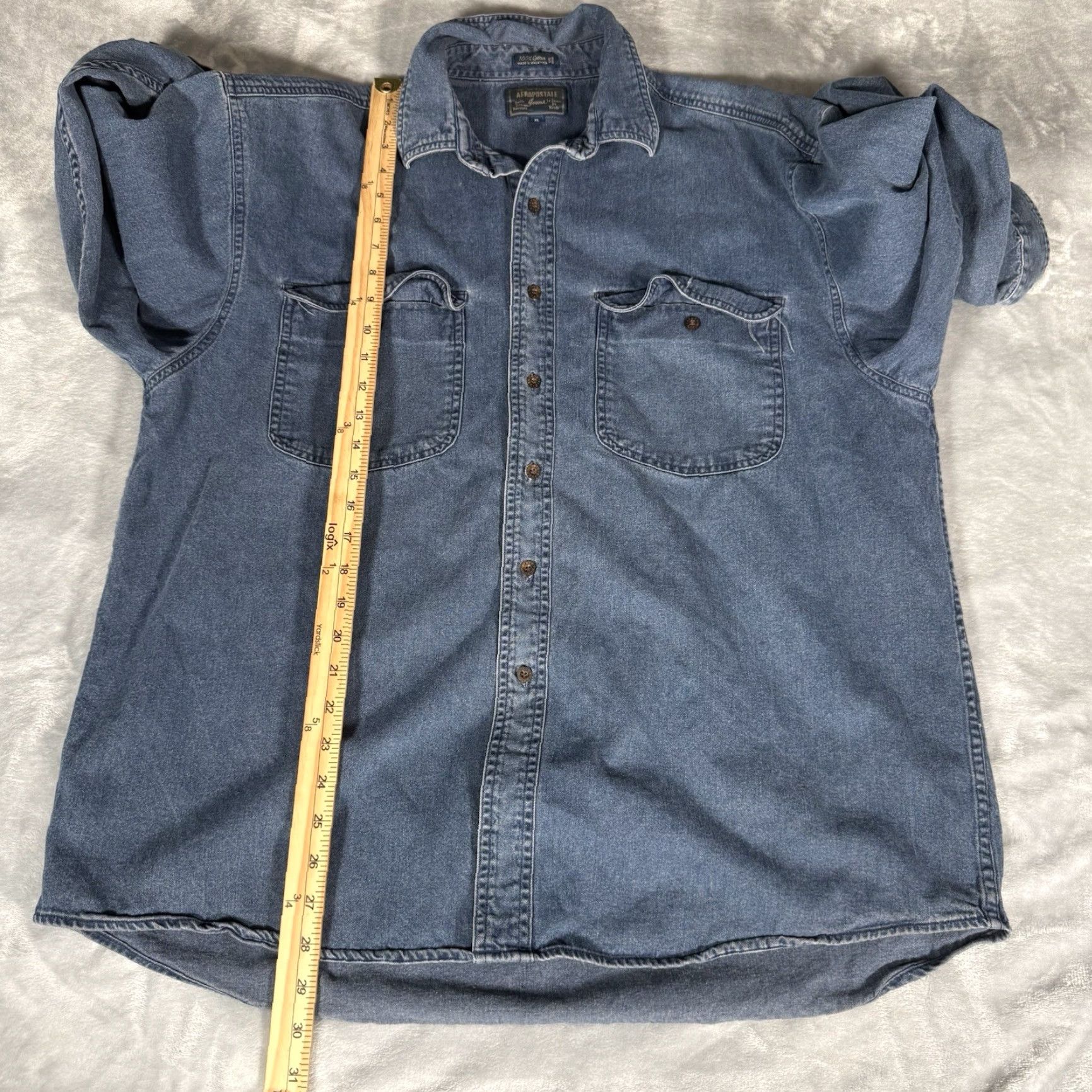 Aeropostale VINTAGE Aeropostale Denim Shirt Mens XL Blue 90s Button-Up Casual Pockets Cotton Denim Classic Solid 90s Mens XL Blue Size US XL / EU 56 / 4 - 6 Thumbnail