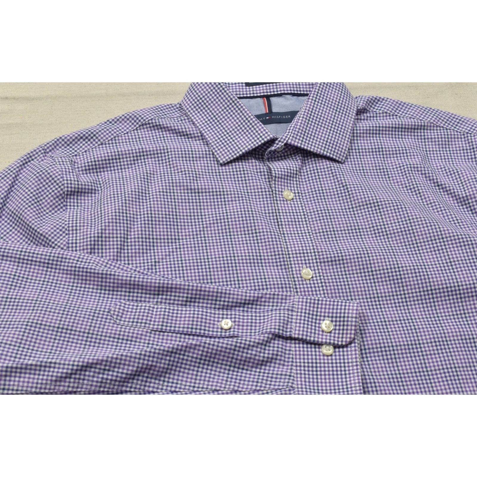 Tommy Hilfiger Tommy Hilfiger Men Shirt Slim Purple Gingham Check Non-Iron Button-Down Collared Dress Shirt 15.5 32/33 M Size Regular Womens? Size 40R - 5 Thumbnail