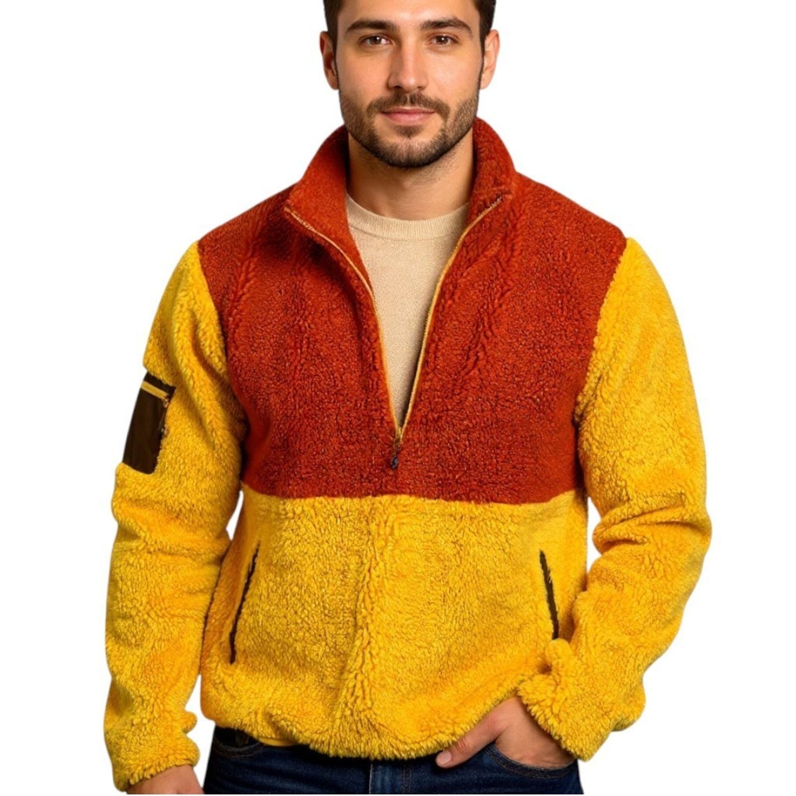 Stoic Stoic Mens MTN Pullover 1/2 Zip Sherpa Rust Yellow Fleece Lg Size US L / EU 52-54 / 3 - 1 Thumbnail