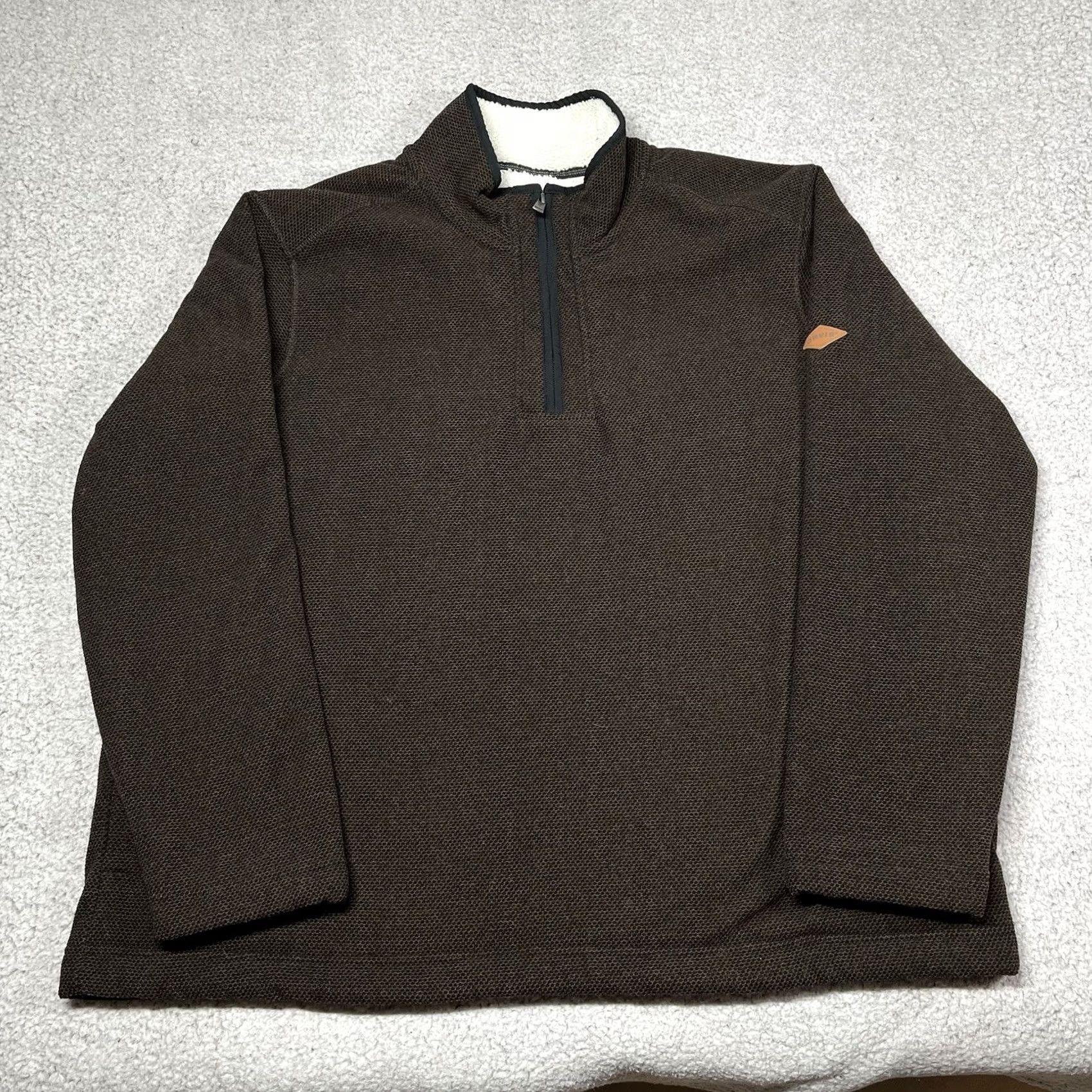 Orvis Orvis Pullover 1/4 Zip Sweater Men 2XL Brown Fleece Lined Mock Neck Jacket Outdoor Casual Winter/Vintage Style הצד Size US XXL / EU 58 / 5 - 6 Thumbnail