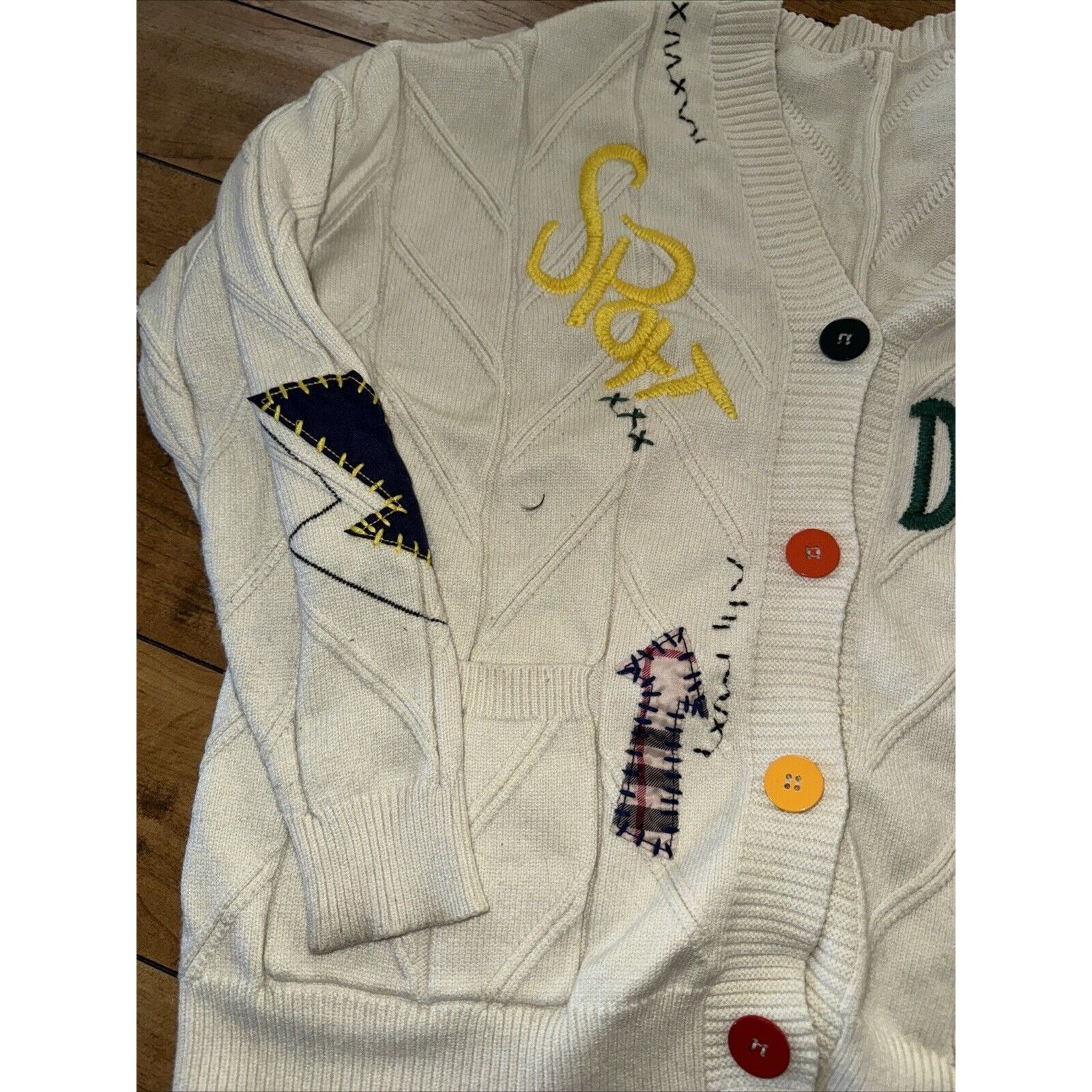 Vintage Ebossy Knitted Cardigan Cream White L 22x23 Patchwork Size L / US 10 / IT 46 - 2 Thumbnail