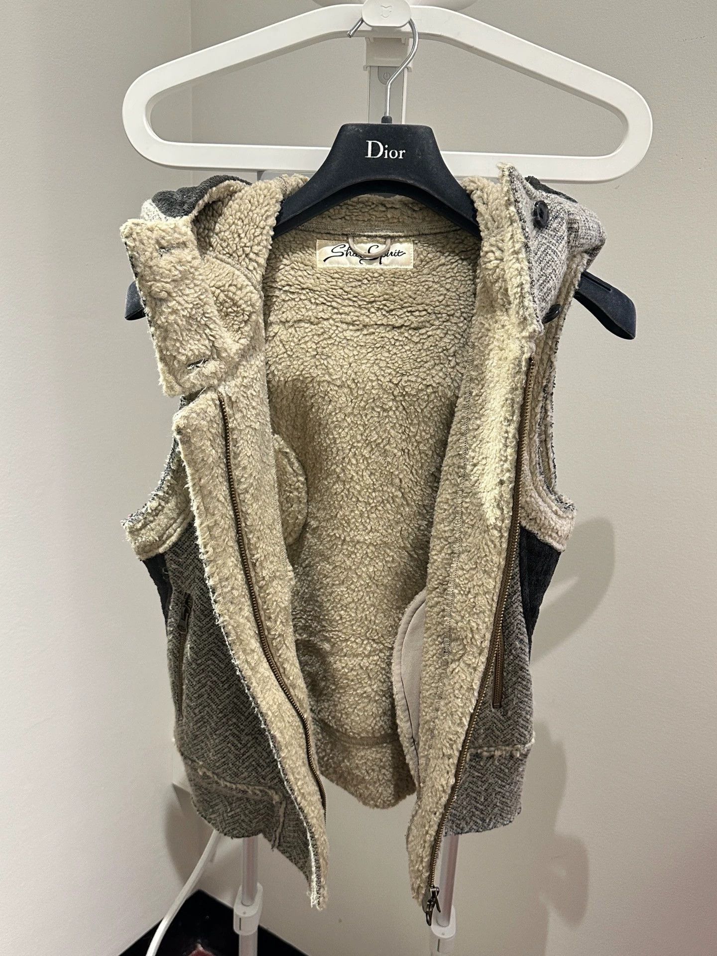 Share Spirit Homme Share Spirit Gray Hooded Fleece Vest Size XS / US 0-2 / IT 36-38 - 4 Thumbnail