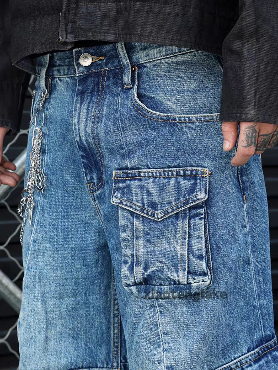 Jean xtl vintage washed retro loose baggy hiphop cargo jeans Size US 32 / EU 48 - 6 Thumbnail