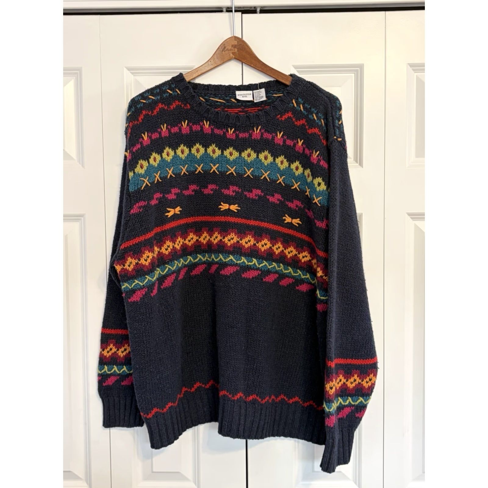 Vintage VTG Whitefish Bay Knit Sweater Women's 24W Blue Crew Neck Long Sleeve Raglan Acrylic Knit Pullover Size 4XL / US 24-26 - 2 Thumbnail