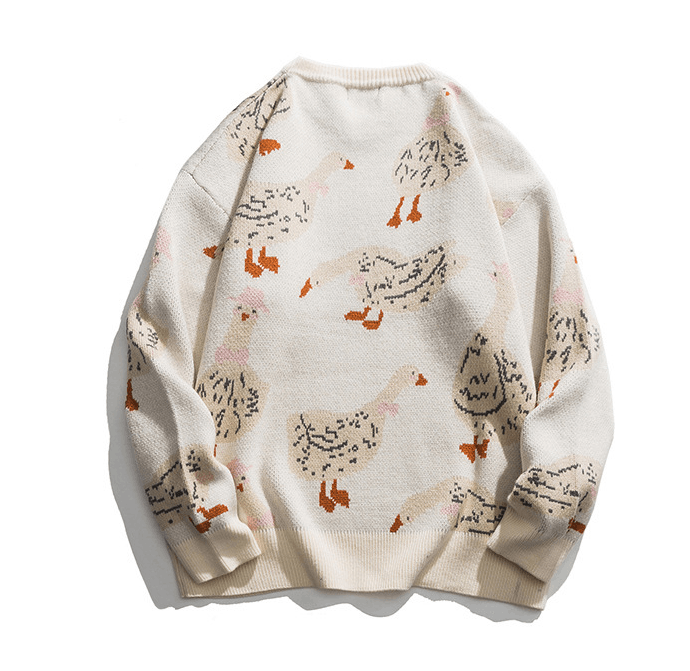 Japanese Brand Beige casual retro cartoon goose print knit sweater Size US L / EU 52-54 / 3 - 2 Thumbnail