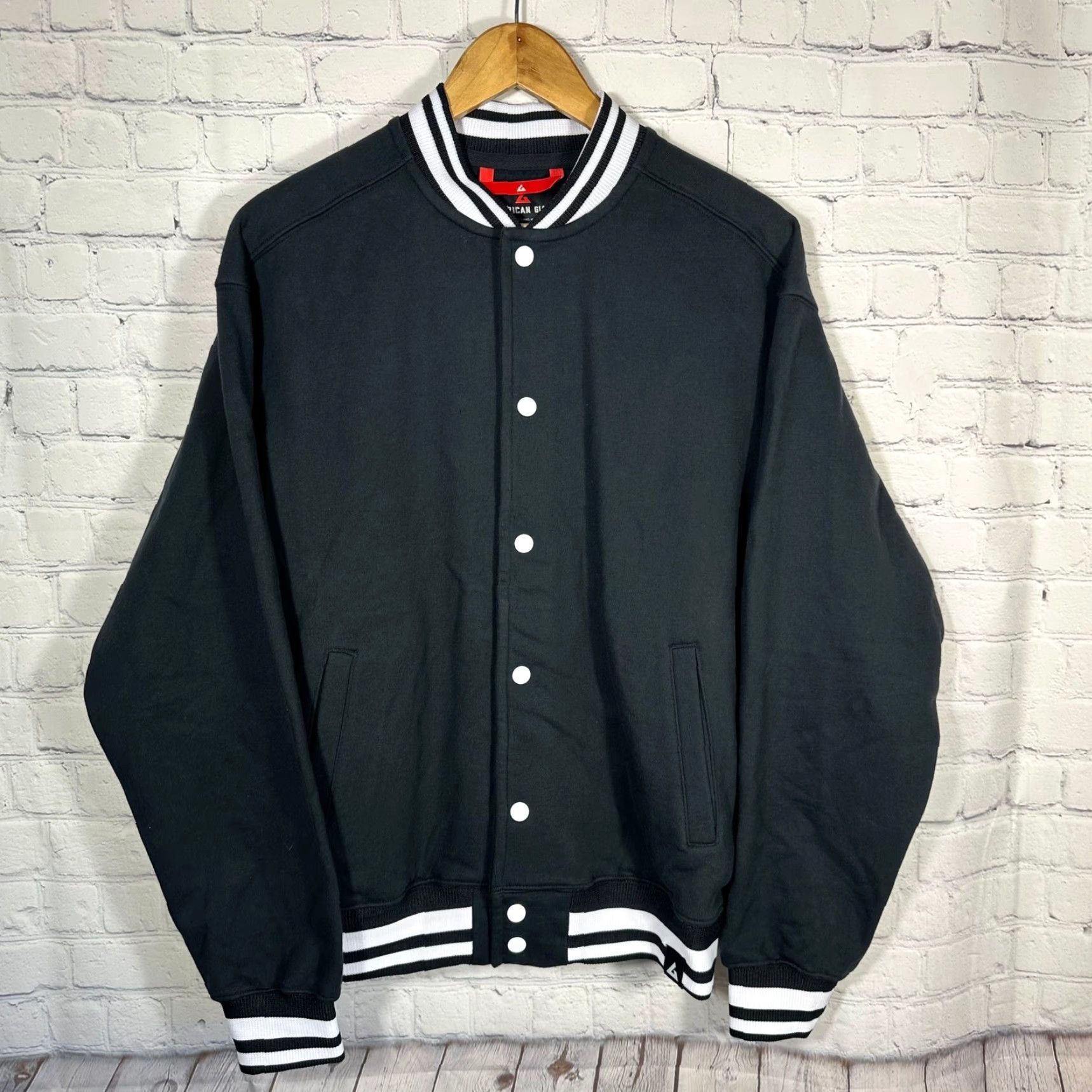 Vintage American Giant Mens Varsity Bomber Jacket Black White Snap Front Made in USA S Size US S / EU 44-46 / 1 - 2 Thumbnail