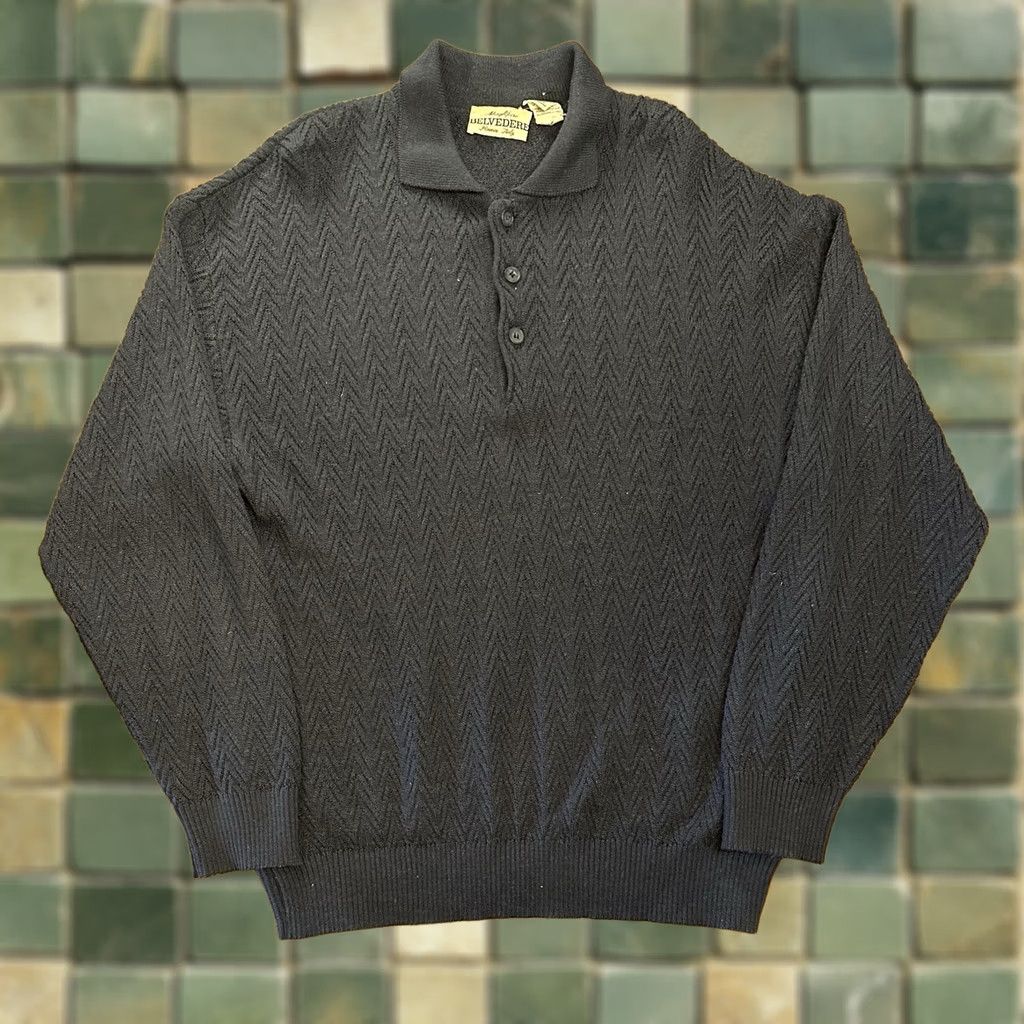 Vintage VINTAGE Belvedere Merino Wool Henley Sweater Large Florence Italy Blue Wool Men's Pullover V-Neck Long Sleeve Classic All Seasons Swing Golf Walking Size US L / EU 52-54 / 3 - 1 Thumbnail