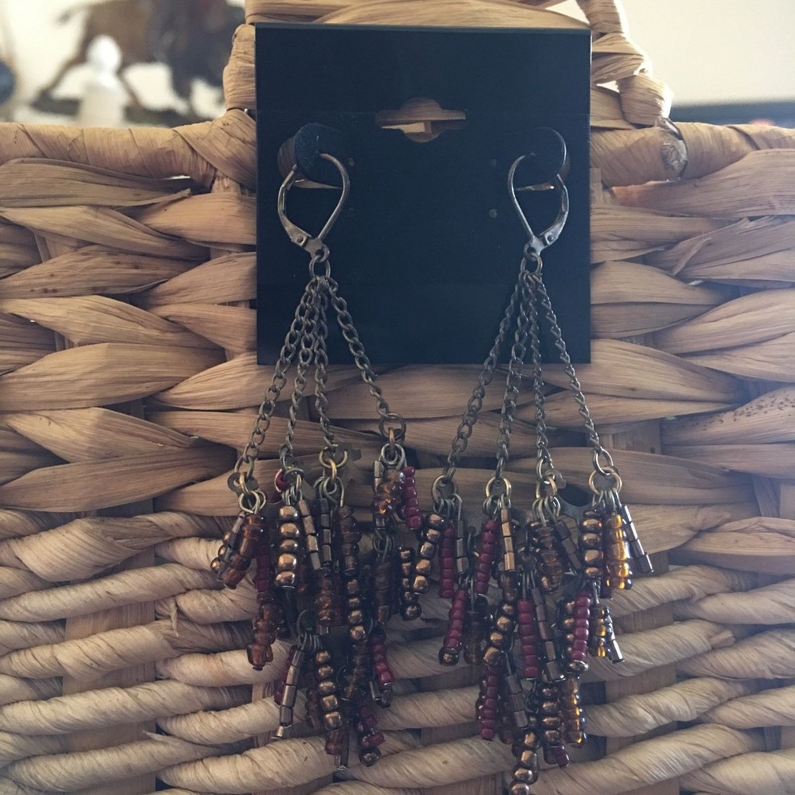 Jewelry Brass Tone Lever Back Chandelier Style Earrings in Brown, Women's