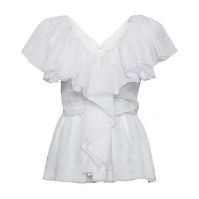 Chloe o1y0825 Short Sleeves Blouse in White Size M / US 6-8 / IT 42-44 - 2 Thumbnail