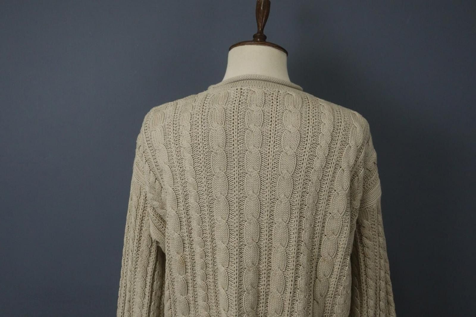 Designer Hackett London Tan Cable Knit Crew Neck Sweater Size L Size L / US 10 / IT 46 - 10 Thumbnail