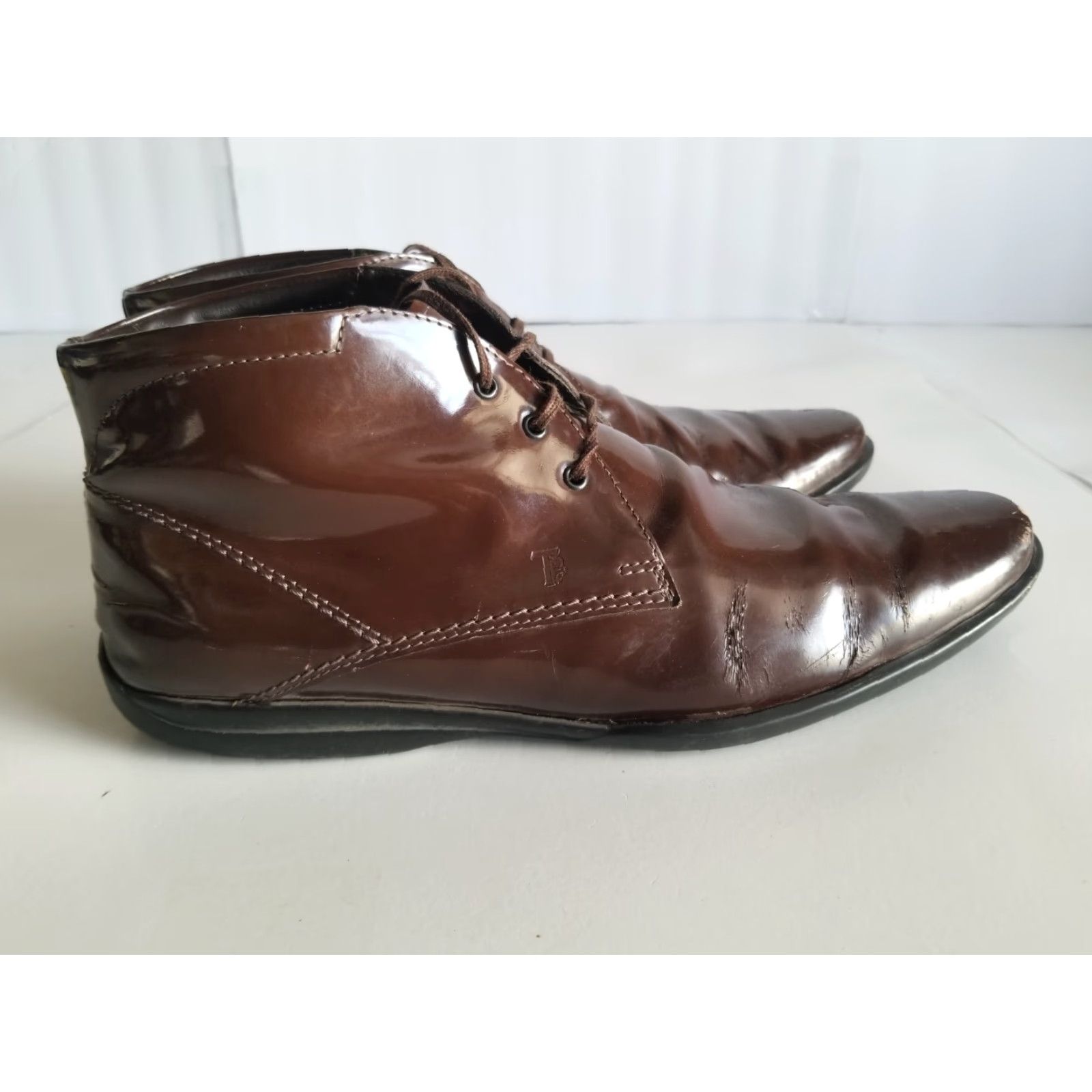 Vintage Tod’s Chukka Boots Mens 8.5 9 Brown Suede Ankle Lace Up Chelsea Mid Top Leather Lining Sheepskin Comfort Slips Resistant Size US M / EU 48-50 / 2 - 2 Thumbnail