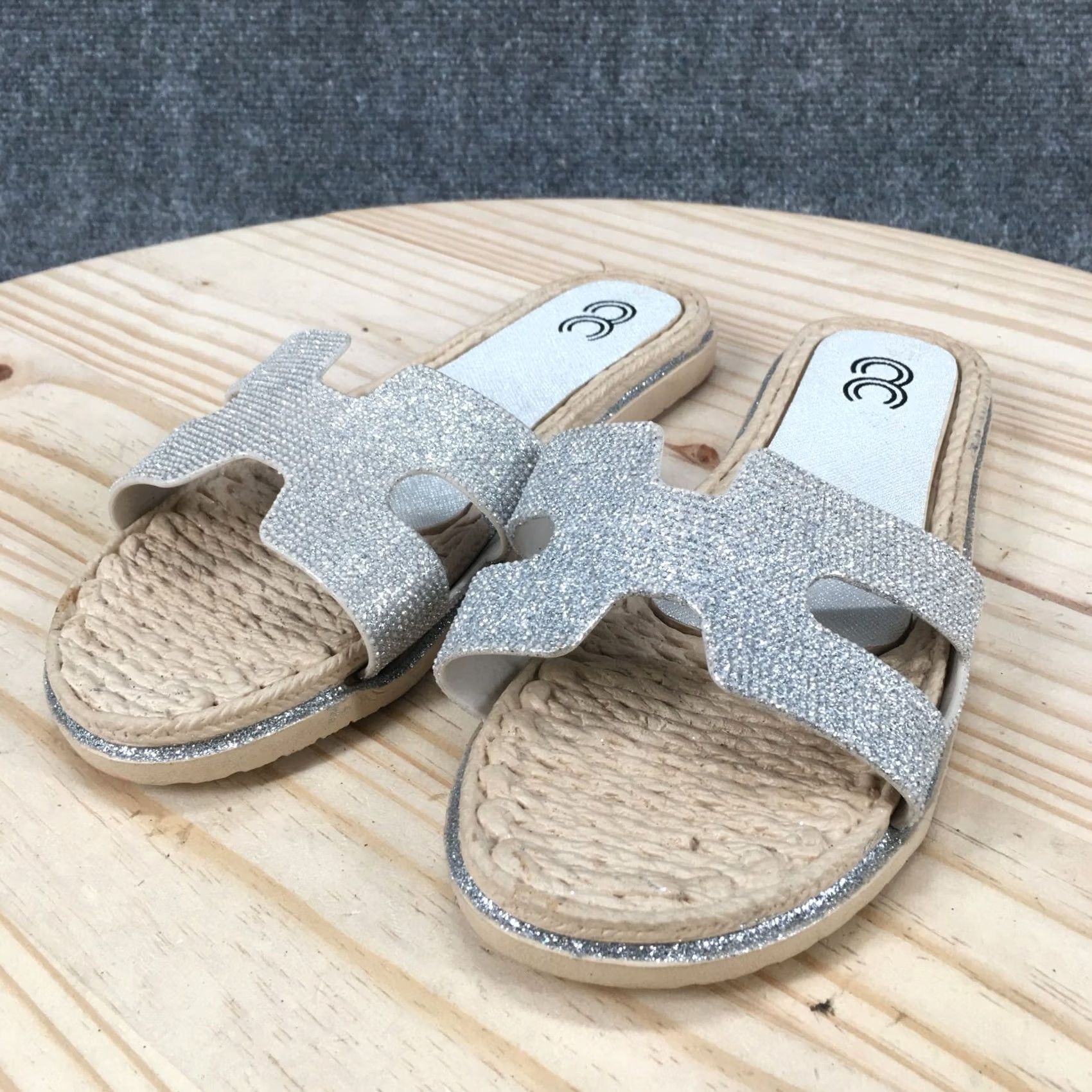 Vintage Cindy Claire Sandals Womens 40 Slide Flats Slip On CC Logo Silver Glitter Casual Size US 9 / IT 39 - 3 Thumbnail