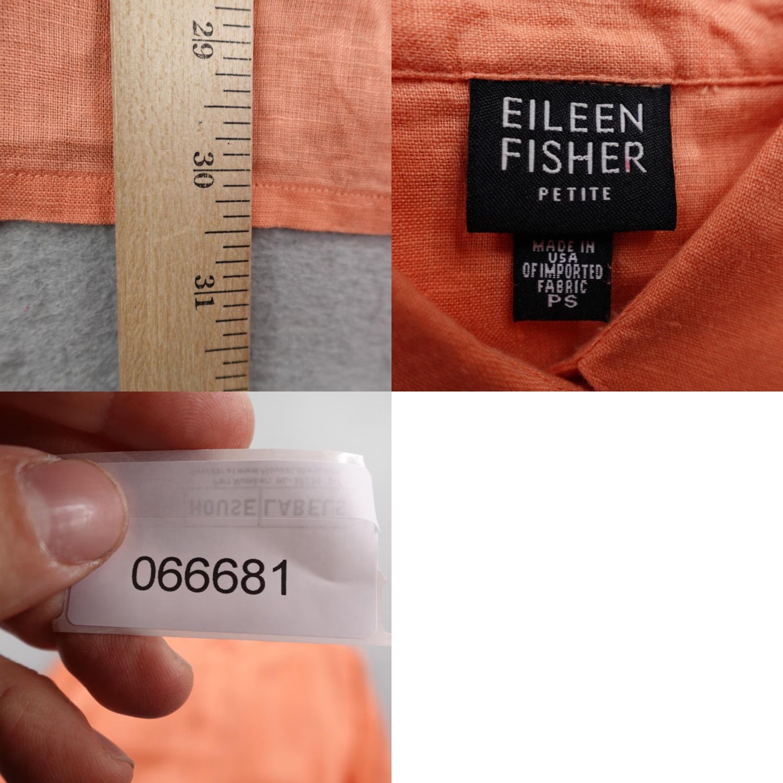 Eileen Fisher Eileen Fisher Shirt Womens Petite Small Orange Linen Button Front Tunic Top Size S / US 4 / IT 40 - 8 Thumbnail