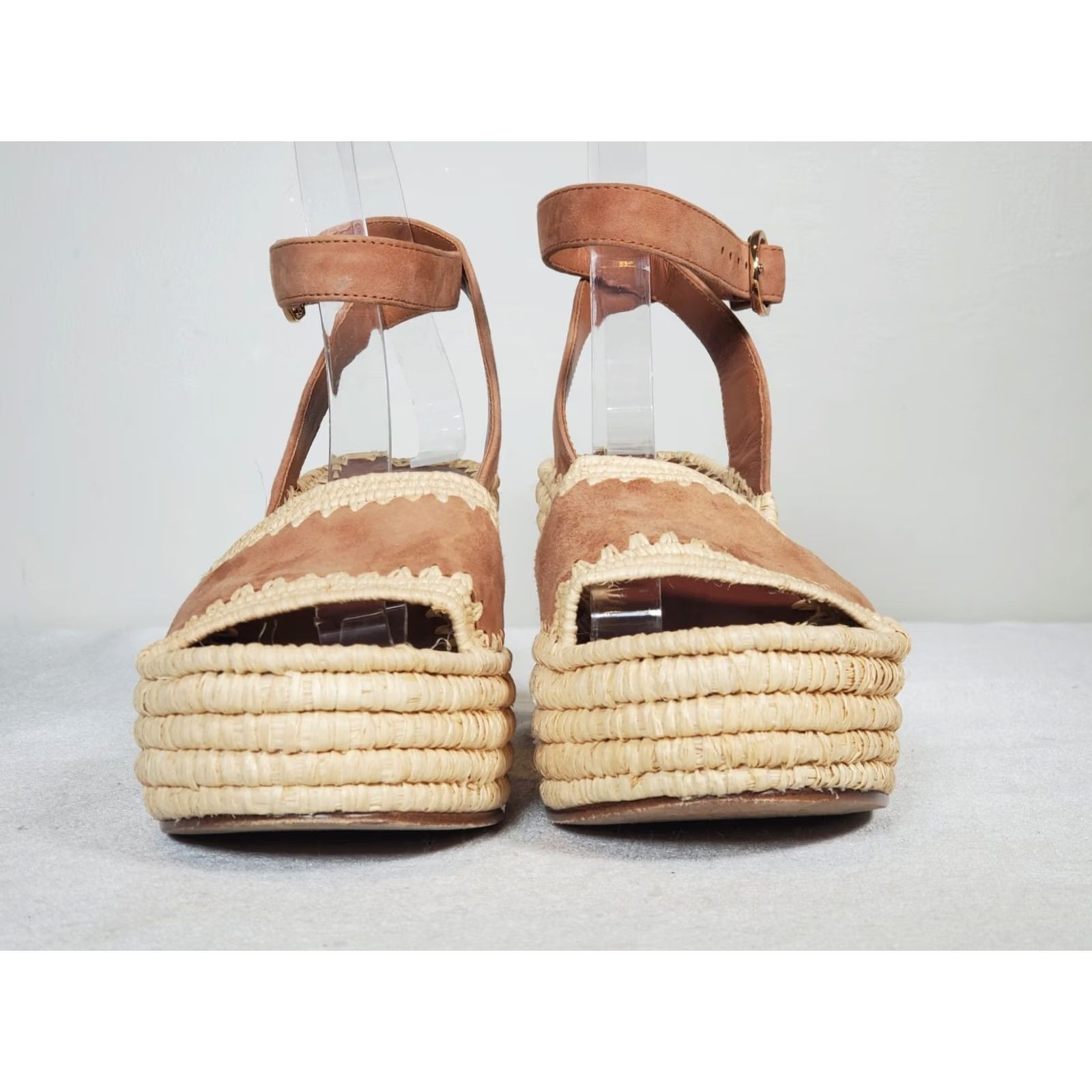 Tory Burch Tory Burch Arianne 90mm Raffia Platform Sandal Tan Suede Ankle Strap Women US 8 Size US 8 / IT 38 - 7 Thumbnail