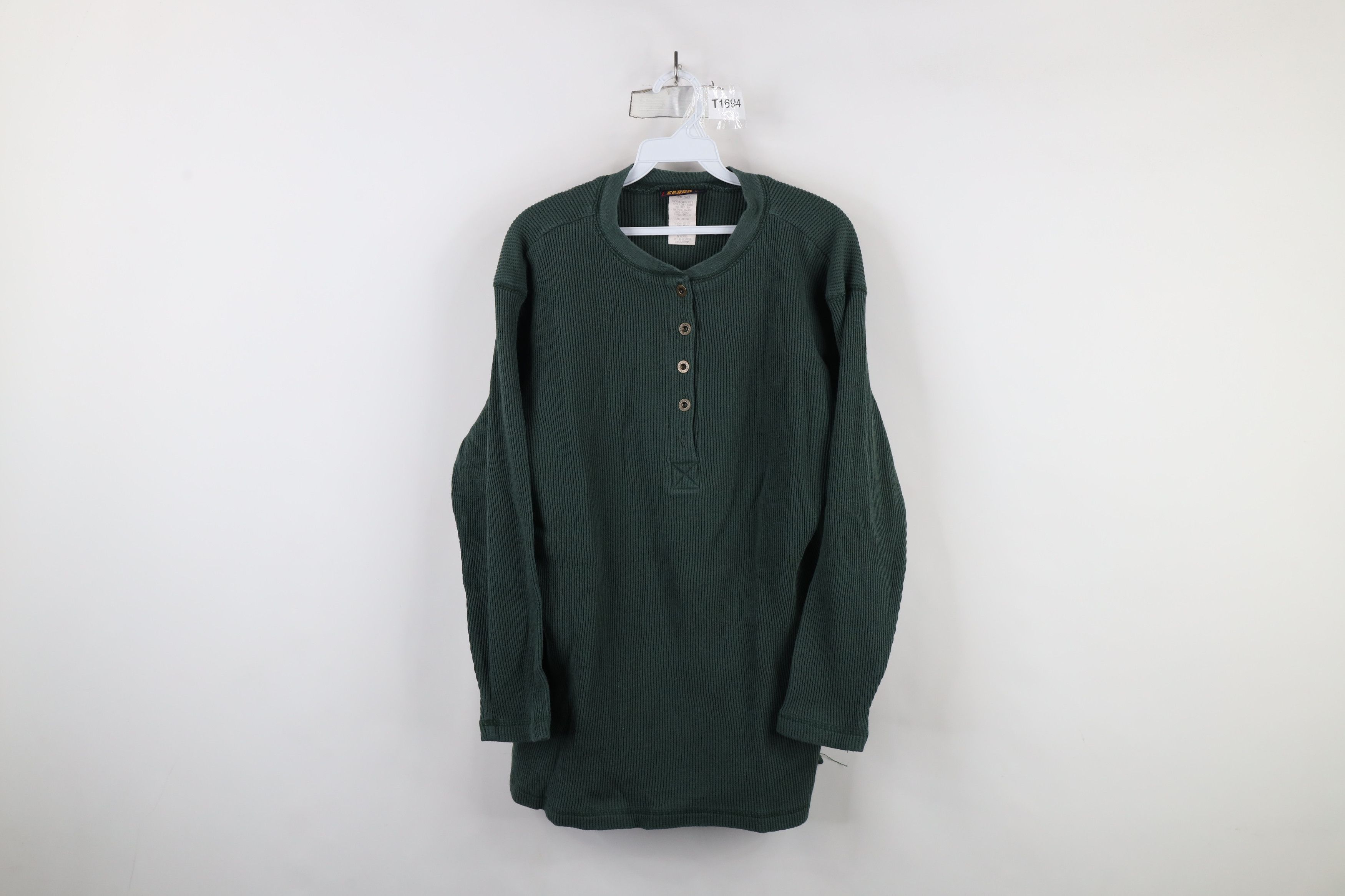 Vintage Vintage 90s Streetwear Thermal Waffle Knit Henley T-Shirt Size L / US 10 / IT 46 - 1 Thumbnail