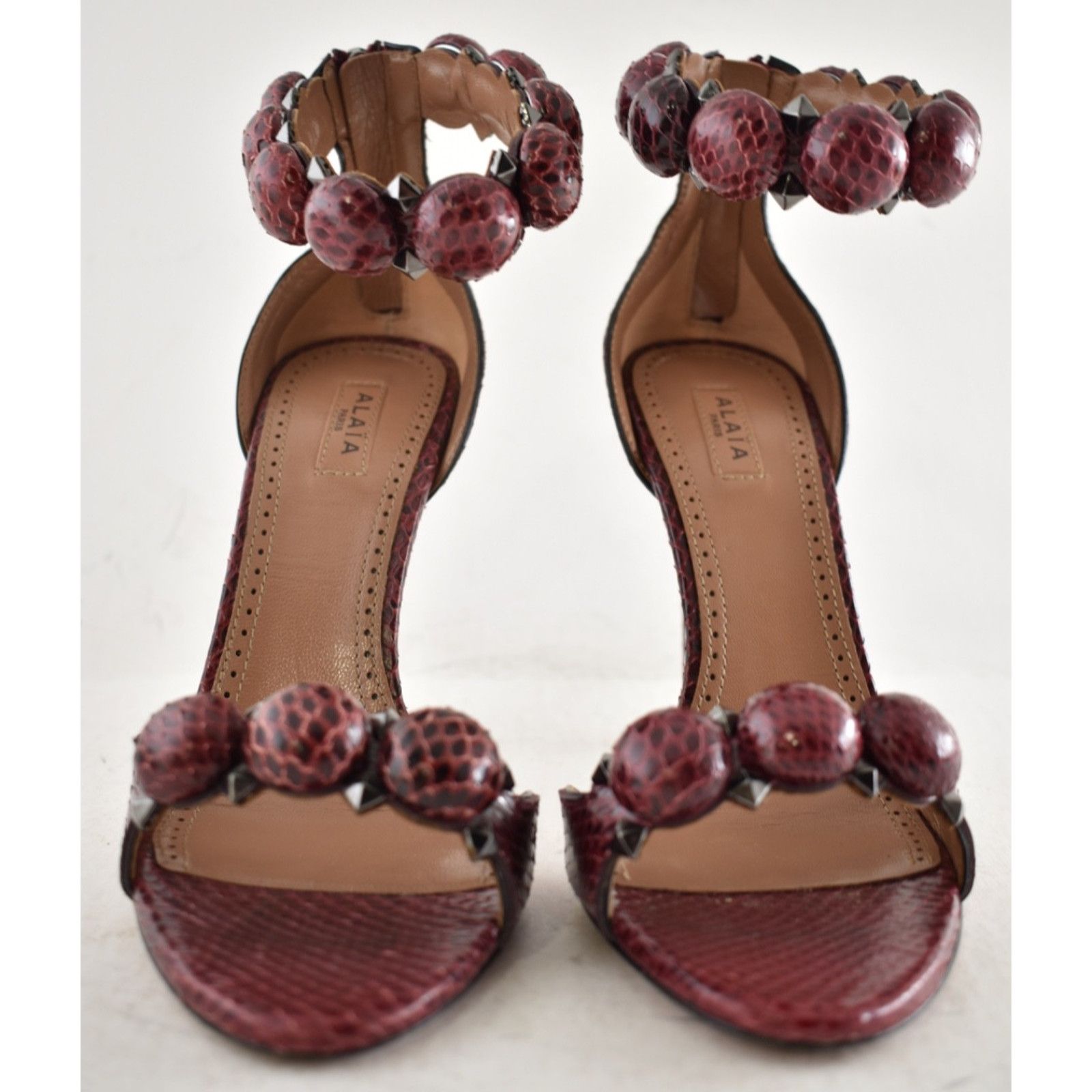 Alaia Alaia Bombe Red Snakeskin Studded Ankle Strap Sandal 36.5 Size US 5.5 / IT 35.5 - 8 Thumbnail