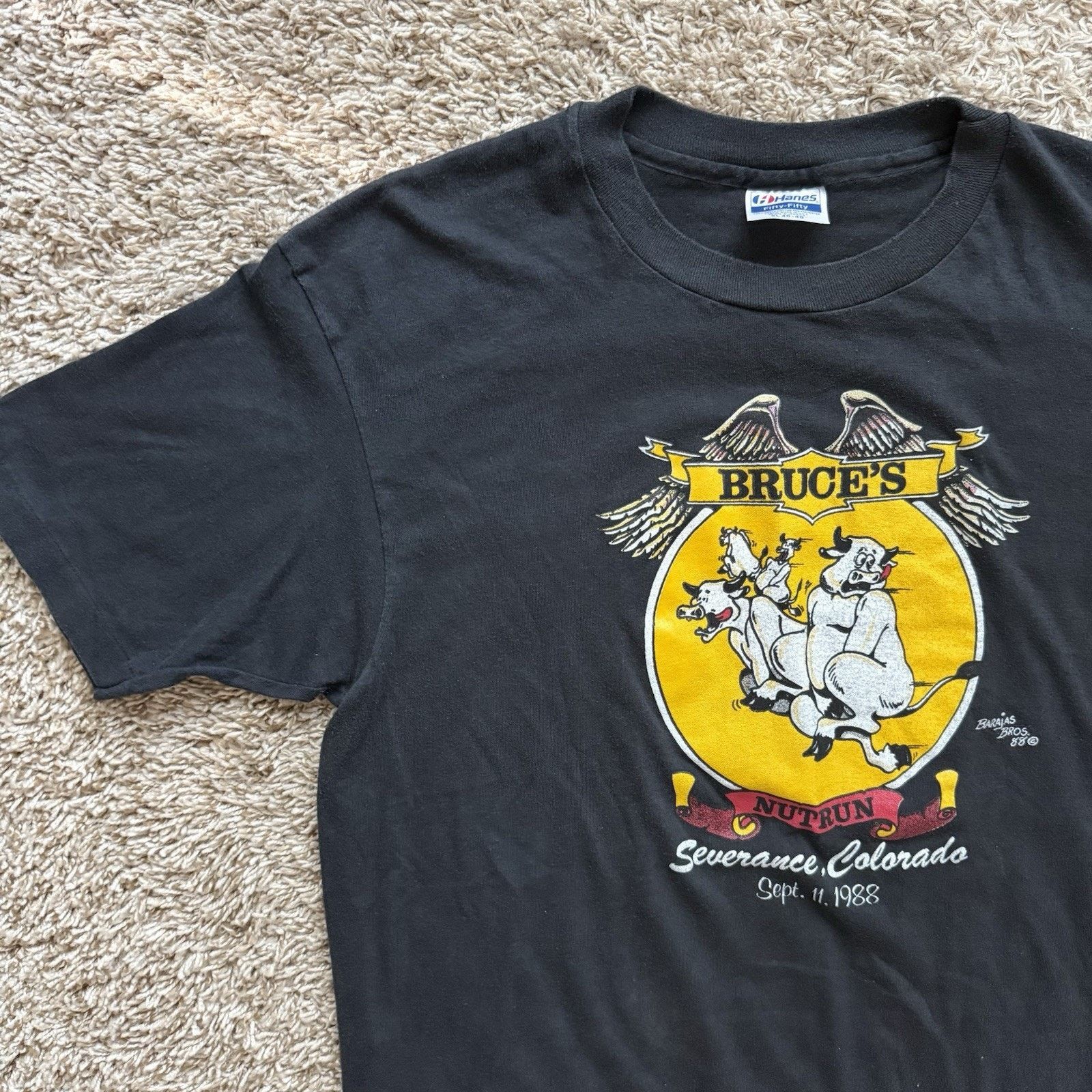 Hanes × Vintage Vintage 80’s 1988 Bruces Nut Run Graphic Black T-Shirt XL Size US XL / EU 56 / 4 - 5 Thumbnail