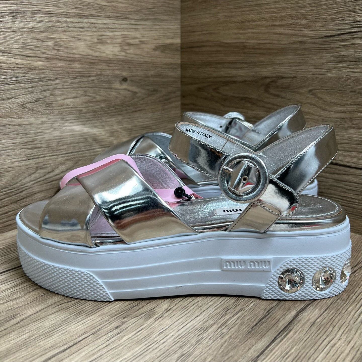 Miu Miu Miu Miu Silver Sandals us_8 Women Size US 8 / IT 38 - 1 Thumbnail