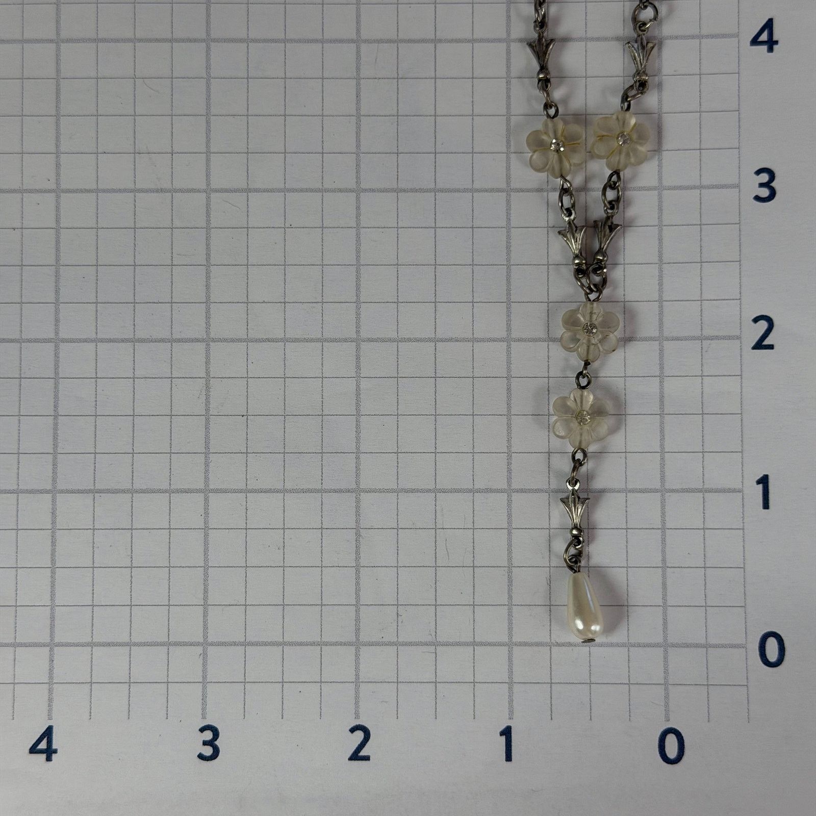 Other VTG 1990 Silver-Tone Flower & Faux Pearl Y-Drop Necklace 15" Size ONE SIZE - 6 Thumbnail