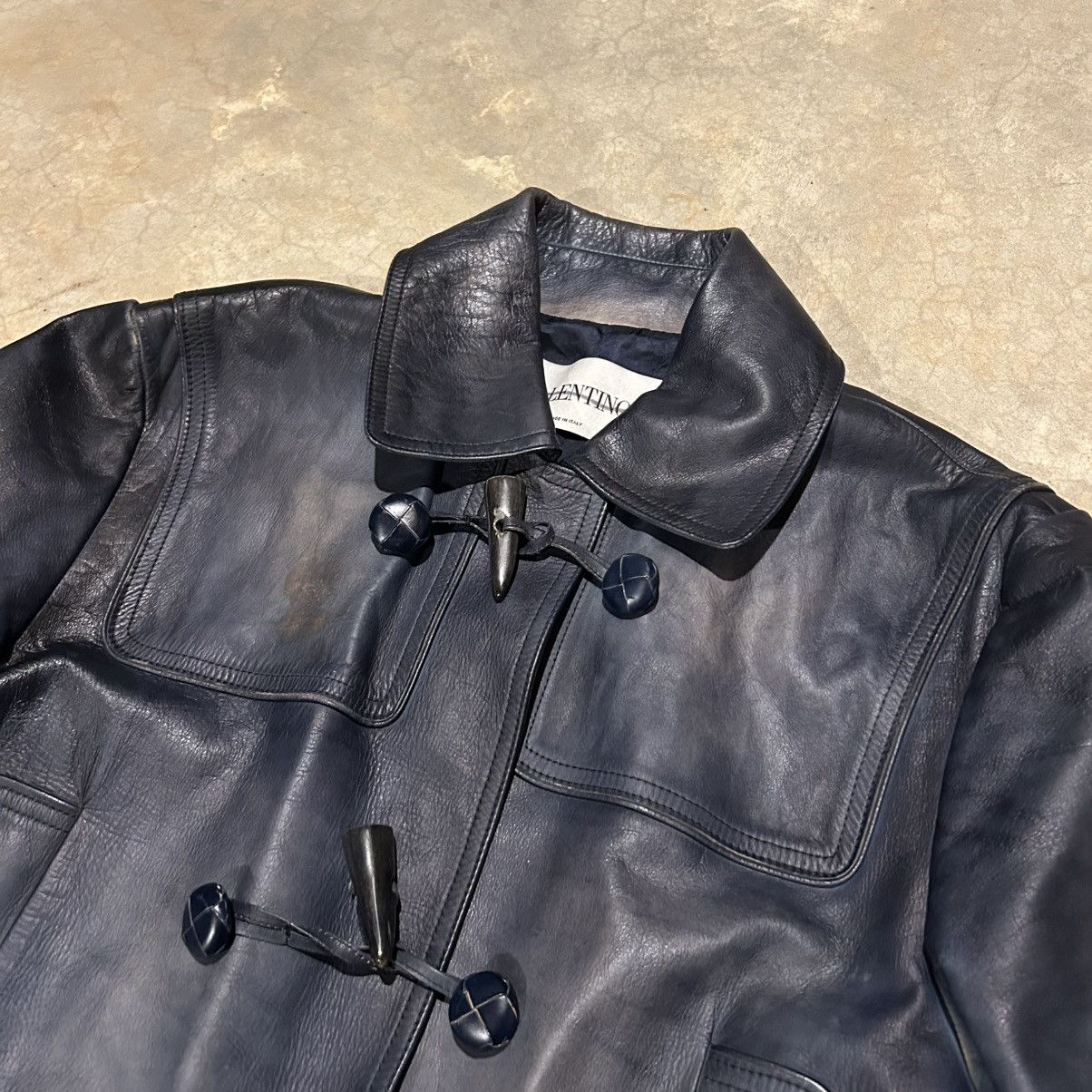 Designer × Valentino Valentino Calf Skin Patina Leather Duffle Trench Coat Rare Size US L / EU 52-54 / 3 - 7 Thumbnail