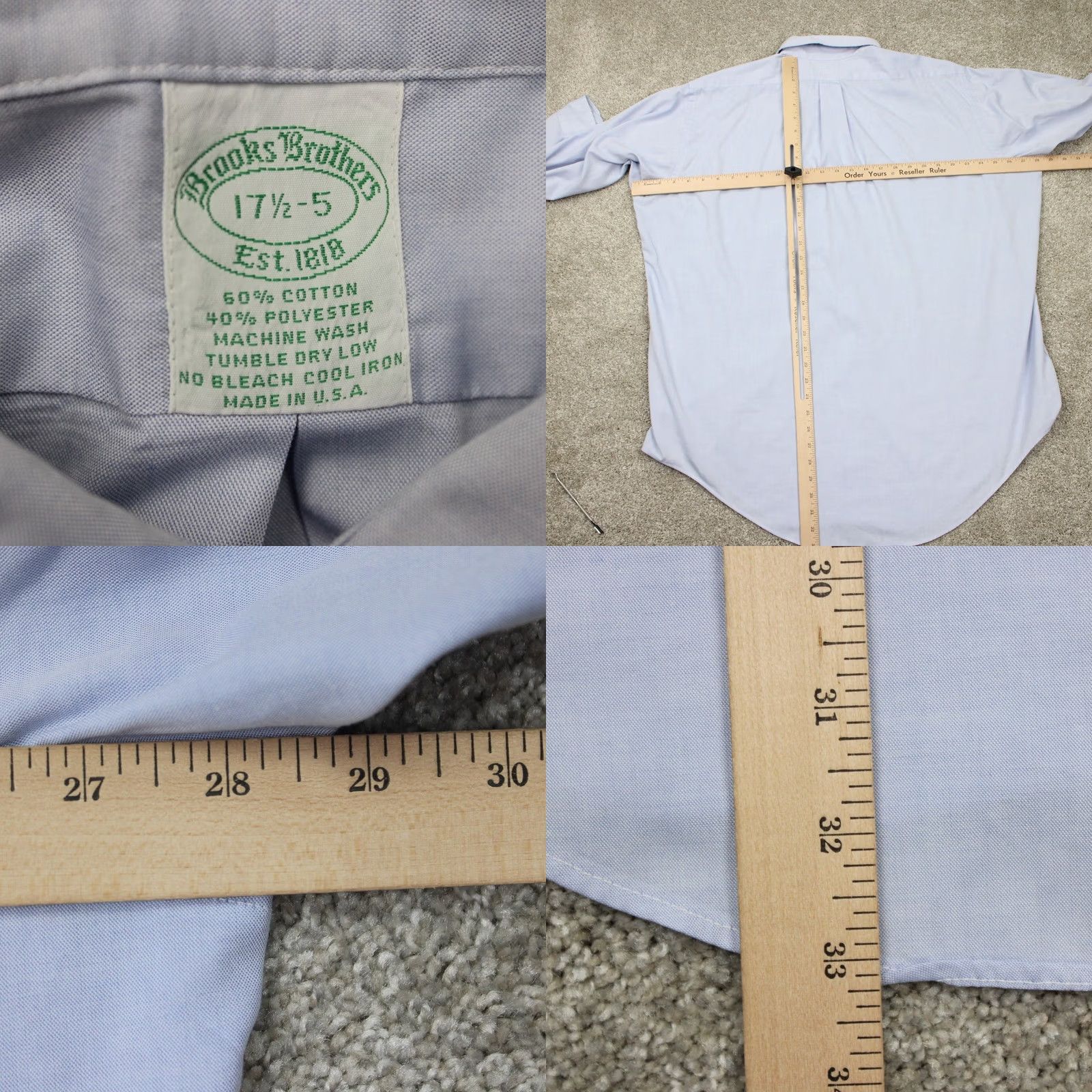 Brooks Brothers Brooks Brothers Dress Shirt Mens 17.5 Blue Cotton/Poly Long Sleeve Button Shirt Size 48R - 8 Thumbnail