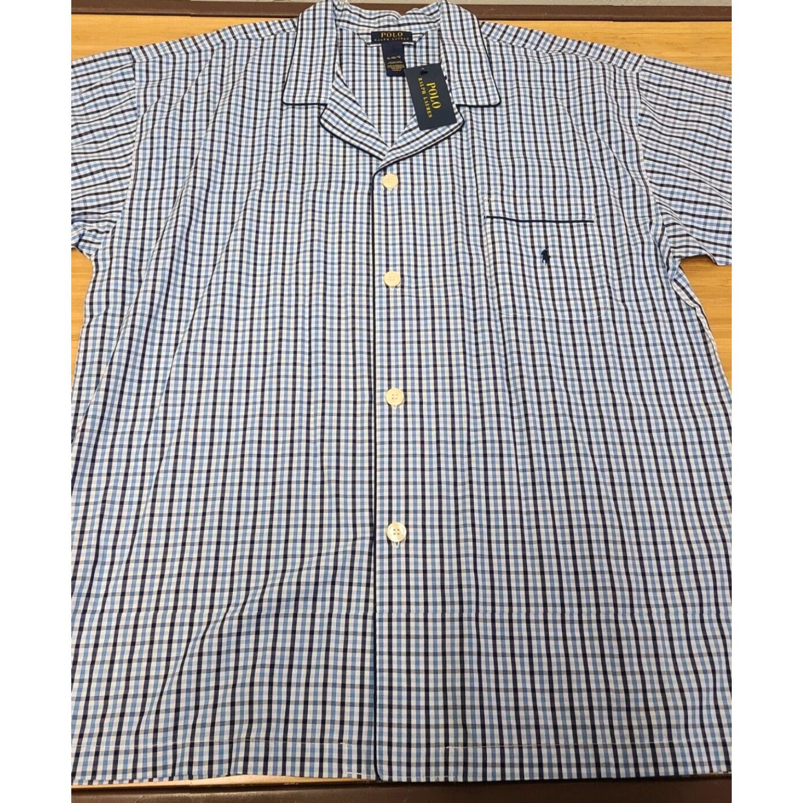 Ralph Lauren Ralph Lauren Polo Shirt Pajama Top Mens XL Blue Plaid Sleepwear Button Short Sleeve Embroidered Pony Size US XL / EU 56 / 4 - 3 Thumbnail