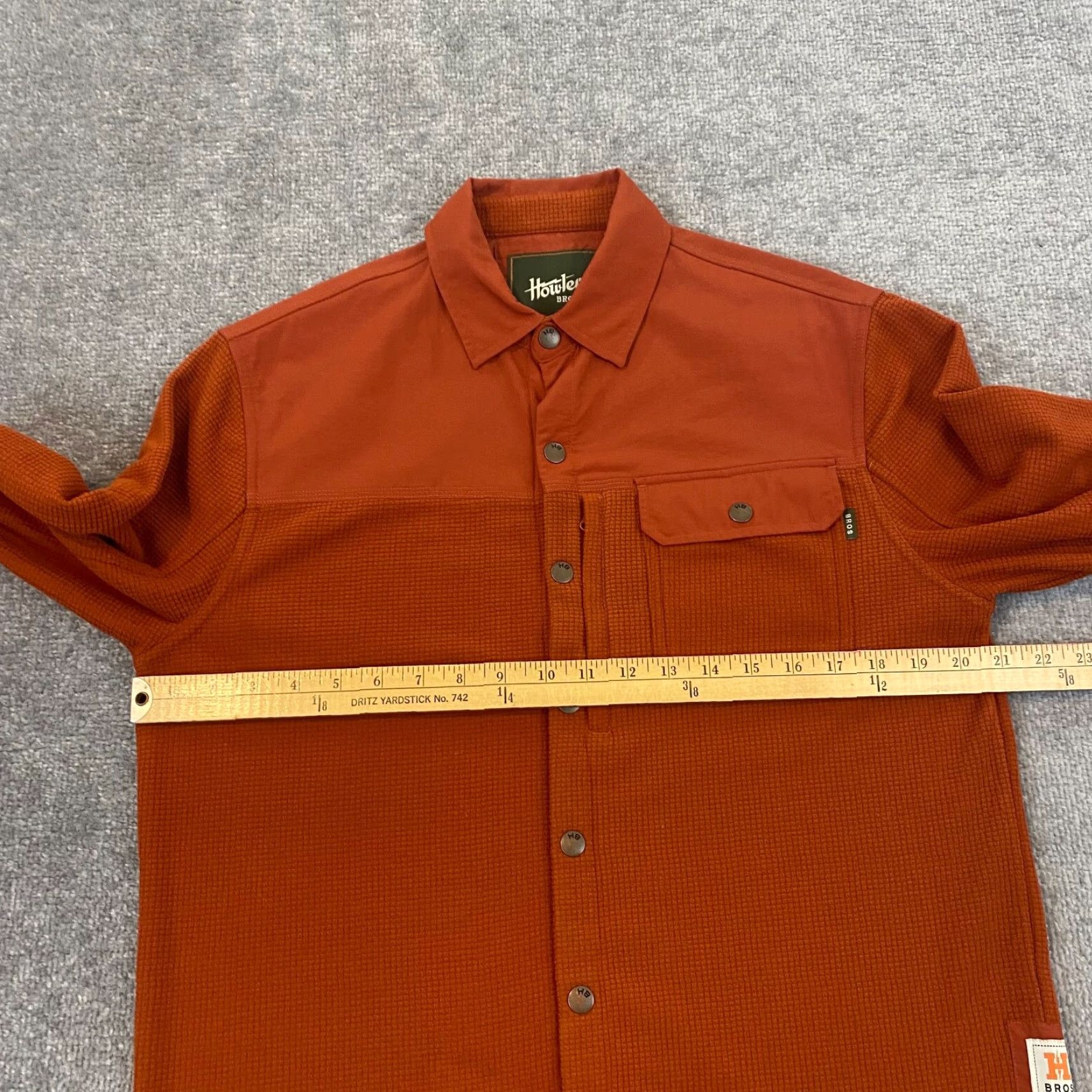 HOWLER BROTHERS Shirt Mens Small Orange Waffle Thermal Snap Up Western Sleeves